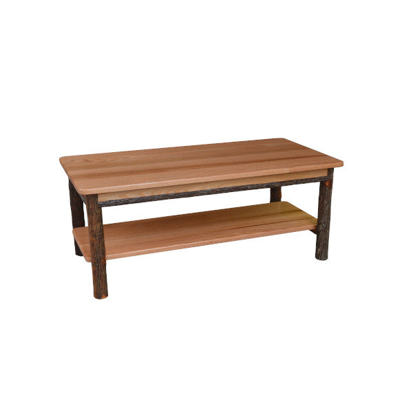Solid Hickory Wood Coffee Table with Storage Shelf - Rustic Farmhouse Living Room Furniture for Home Decor & Relaxation