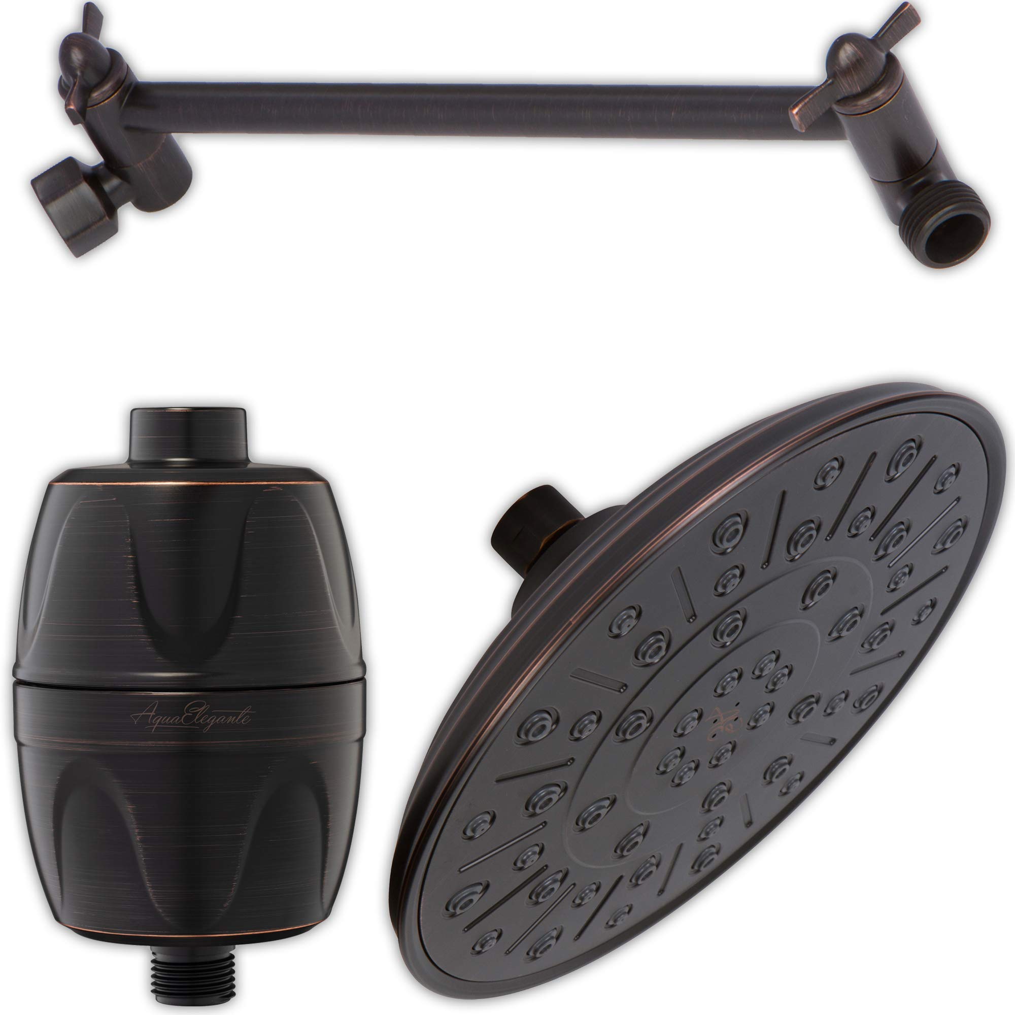 8 Inch Luxury Rainfall Shower Head with Water Filter & Adjustable Extension Arm - Chlorine Removal, 2.5 GPM, Oil-Rubbed Bronze - Perfect for Spa-Like Bathroom Experience & Hard Water Areas