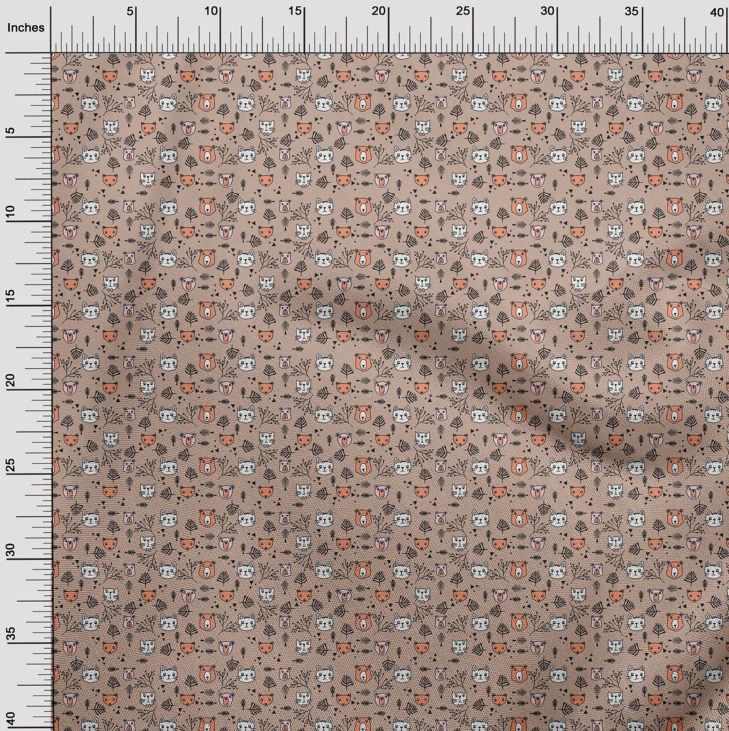 Premium 100% Cotton Poplin Brown Fabric for Kids - Animal Print DIY Sewing Material by The Yard (42