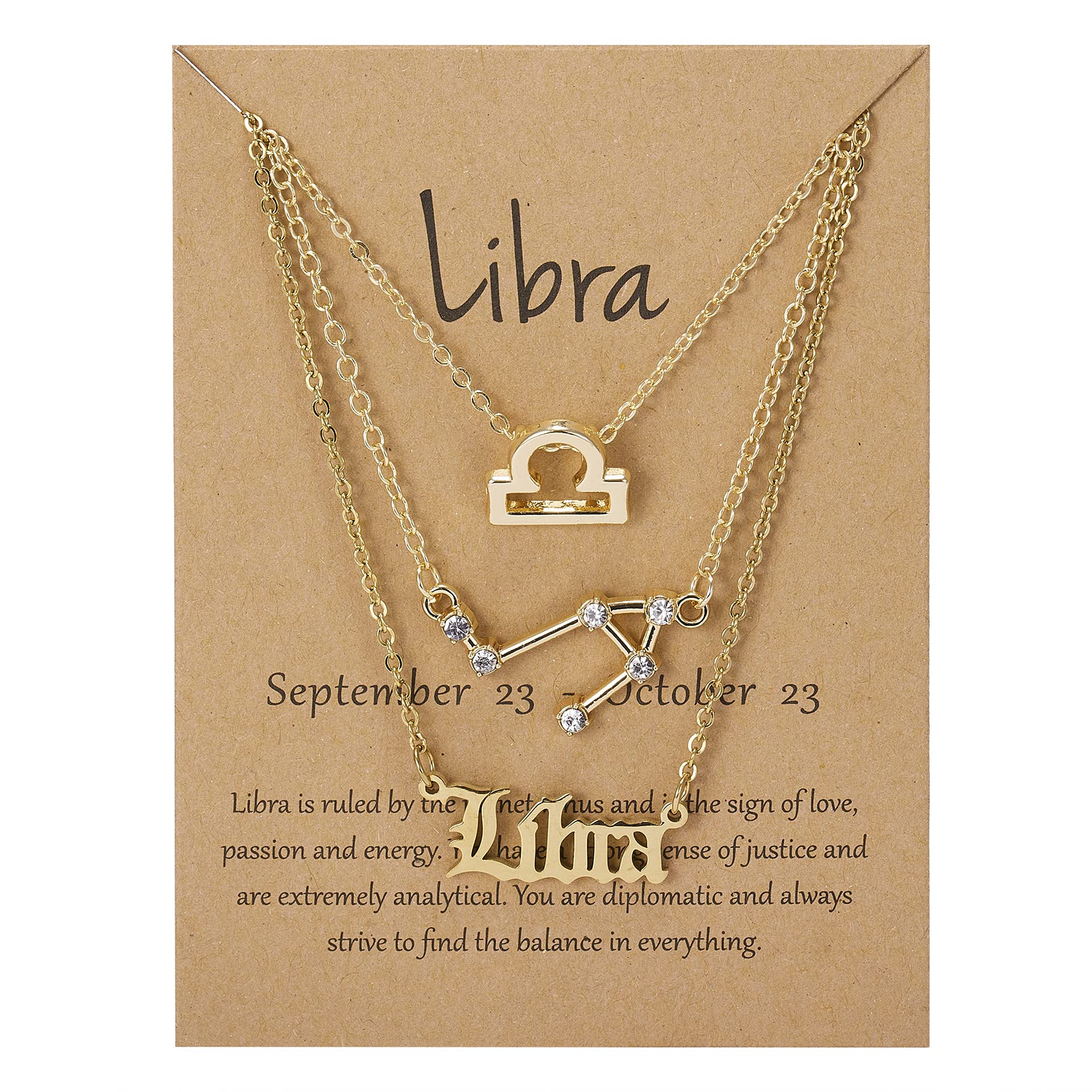 3Pcs Zodiac Sign Layered Choker Necklace Set - 12 Constellation Horoscope Astrology Pendant Necklaces with Gift Message Card for Women | Birthday Gift, Party Wear, Fashion Accessory