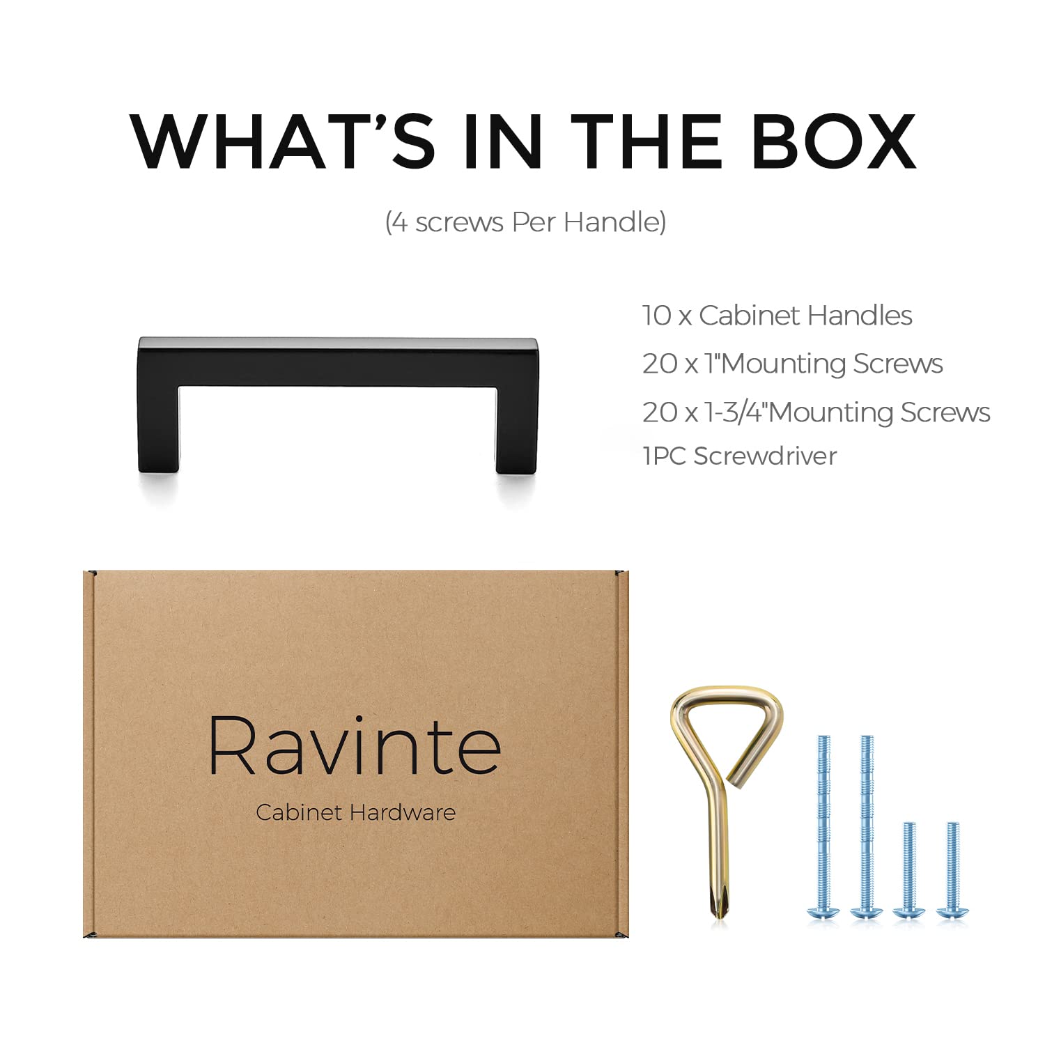 Ravinte 10 Pack Matte Black Kitchen Cabinet Handles - 3 Inch Hole Center Square Bar Pulls for Drawers & Cabinets | Durable Cabinet Hardware for Modern Kitchen, Bathroom & Office Furniture