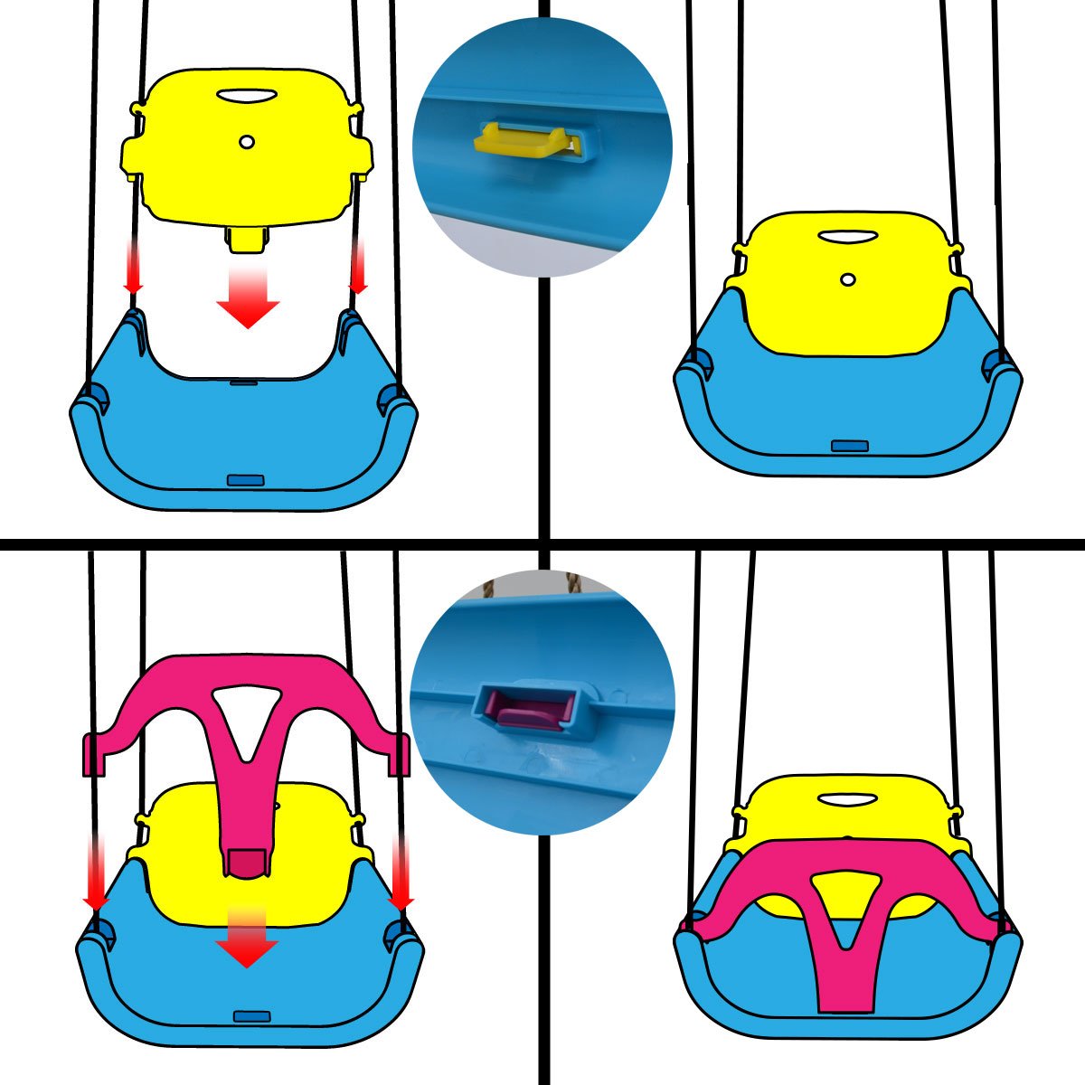 LittleTom 3-in-1 Baby Swing Chair 40x43x33cm for Infants 6-72 Months - Blue & Yellow | Portable Infant Seat for Indoor, Outdoor & Travel Use