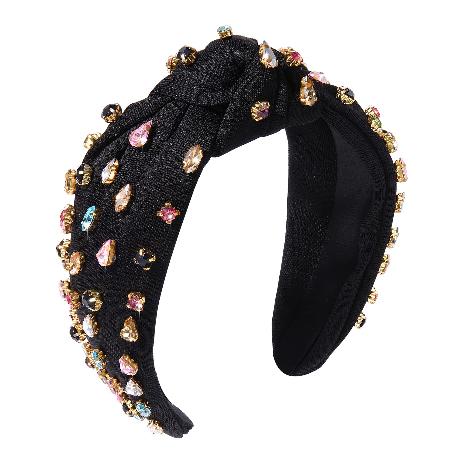 NVENF Rhinestone Knotted Headbands for Women - Crystal Beaded Jeweled Hair Accessories, Fashionable Top Knot Headbands for Summer & Special Occasions | Perfect for Weddings, Parties, and Everyday Glam