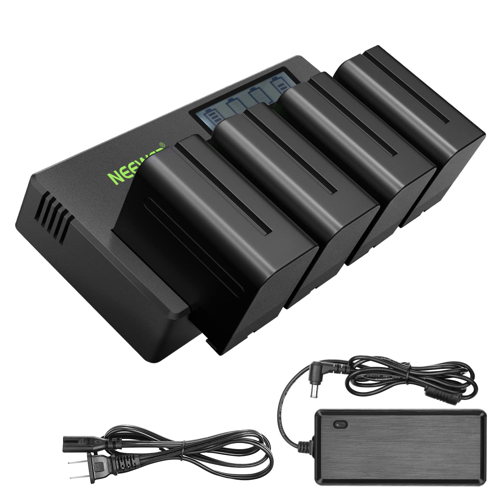 Neewer 4-Pack 7.4V 6600mAh NP-F970 Replacement Batteries with 4-Channel Fast Charger & AC Adapter - Compatible with Sony NP-F550/750/770/970, FM500H, QM71D, QM91D - Perfect for DSLR Cameras, Field Monitors, Video Lights & Photography Equipment