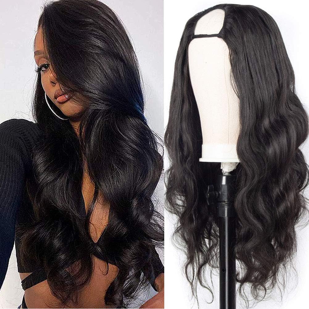 YAREESONG 24 Inch U Part Human Hair Wig - Body Wave 150% Density U Shape Half Wig for Black Women | Perfect for Daily Wear, Parties & Special Occasions