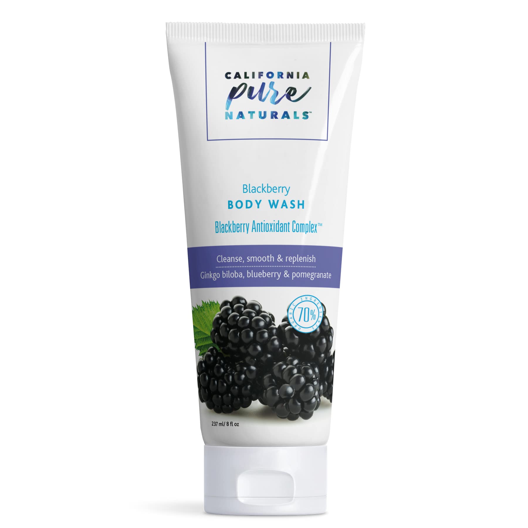 California Pure Naturals Body Wash - Gentle Daily Cleanser with Blackberry, Ginkgo Biloba & Aloe Vera | Sulfate-Free, Vegan, Gluten-Free | Hydrating & Soothing for Dry & Sensitive Skin | Perfect for Morning & Night Shower Routine (8 fl oz)