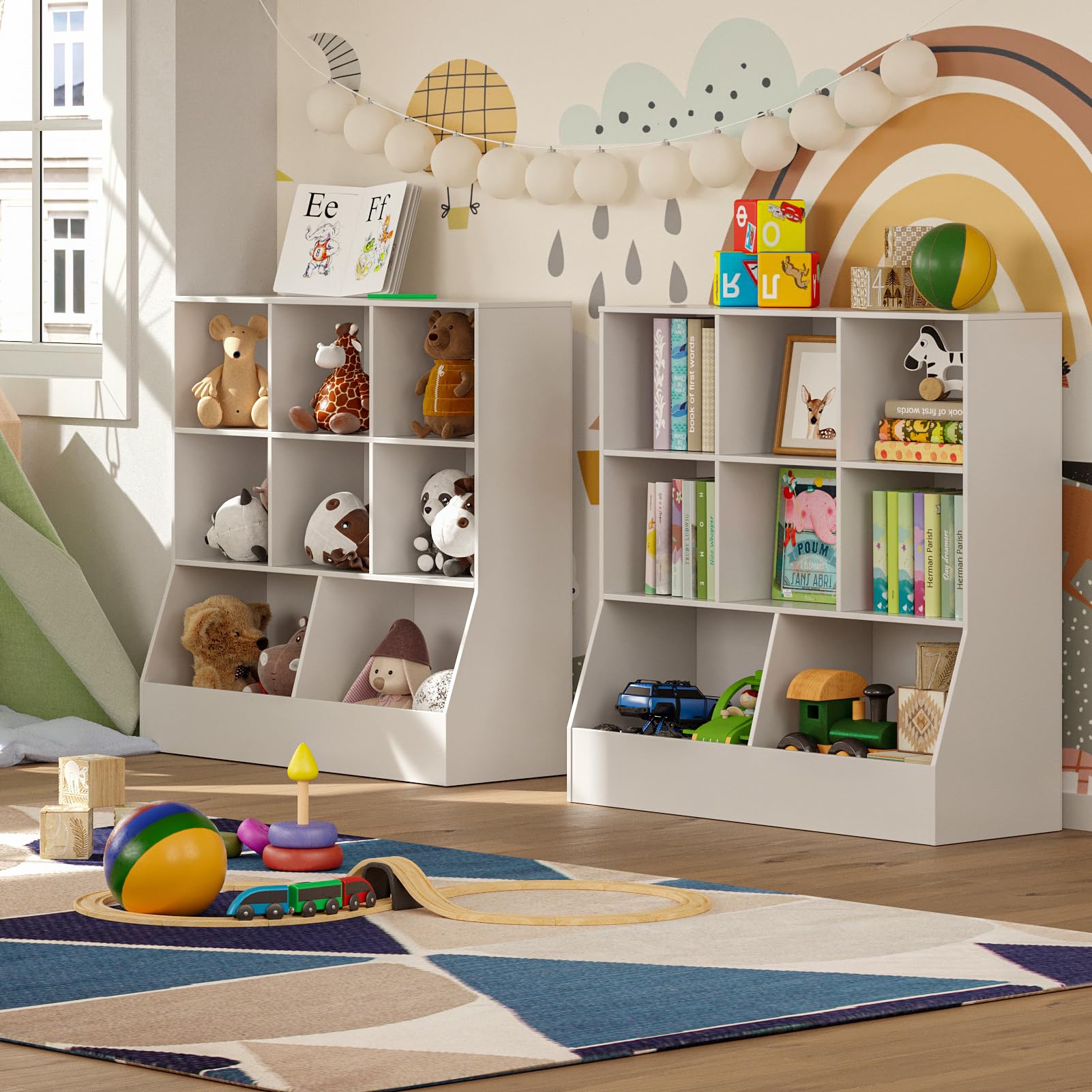 DINZI LVJ 8-Cubby Wooden Toy Storage Organizer & Kids Bookshelf - White 39.4