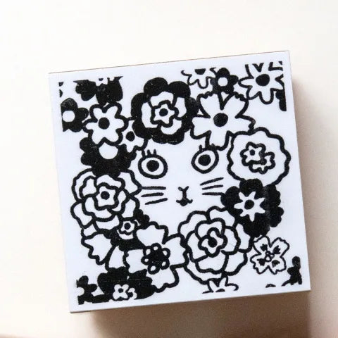 Yumi Kitagishi Rubber Stamp - Cute Cat & Floral Design for DIY Scrapbooking, Card Making & Craft Projects