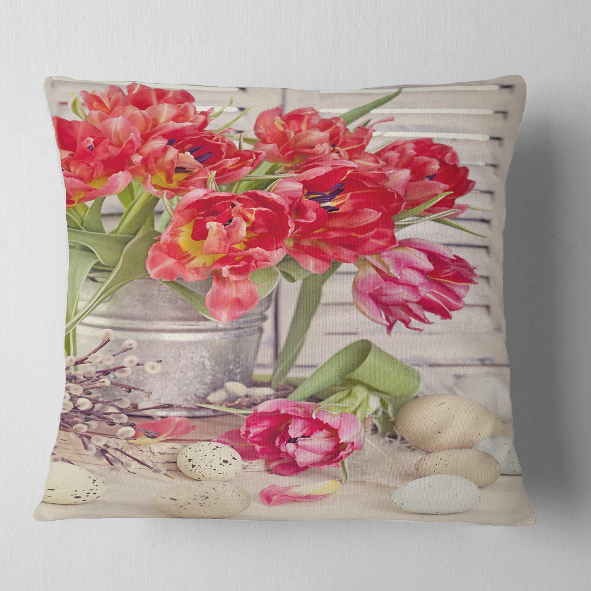 DesignQ CU14208 Decorative Throw Pillow Cushion 18x18 Inches, Soft Red Square Pillow for Sofa, Bed, Couch - Perfect for Living Room, Bedroom & Home Decor