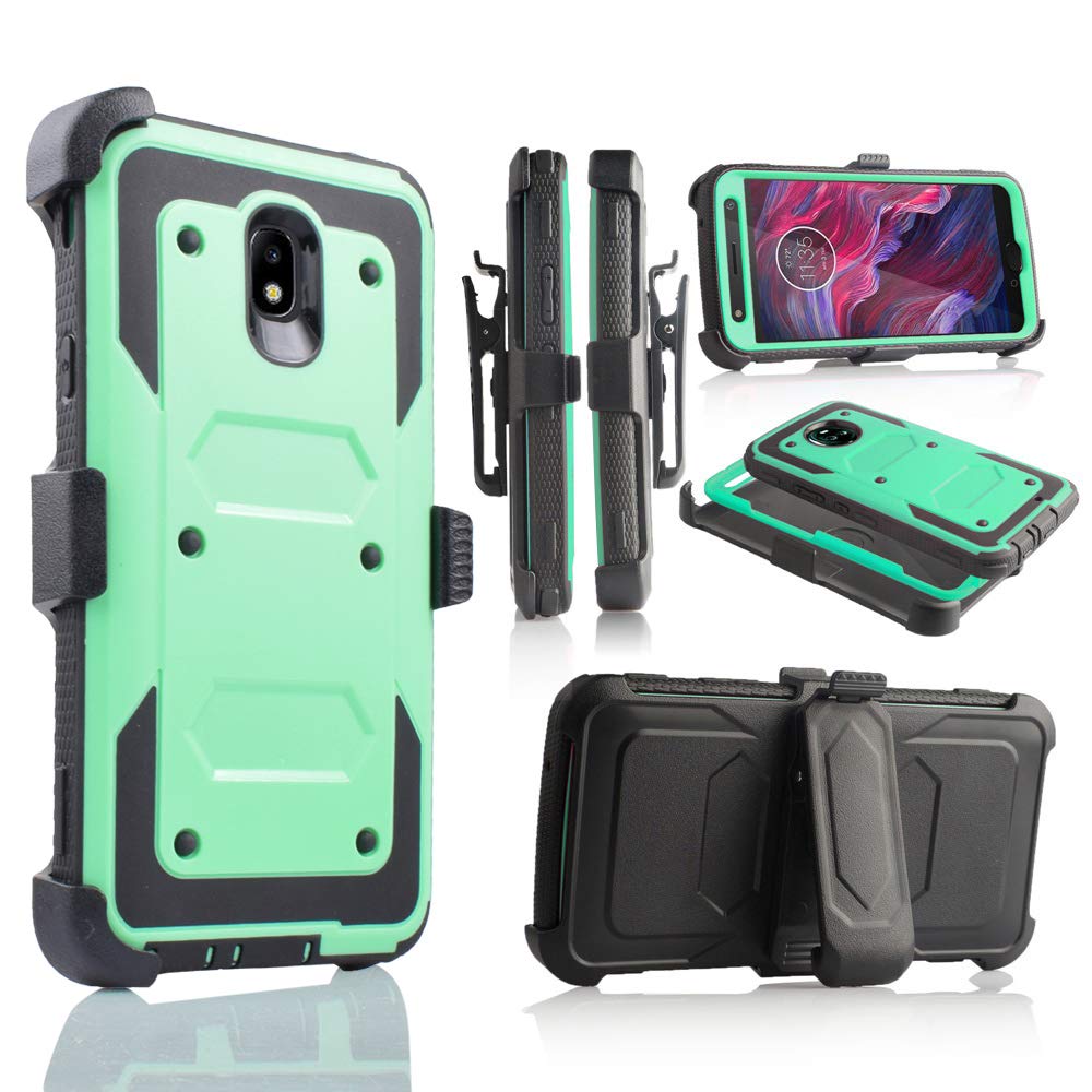 Samsung Galaxy J7 (2018) Phone Case with Built-in Screen Protector, 360° Protection, Kickstand & Holster Clip - Teal - Perfect for Work, Travel & Outdoor Activities