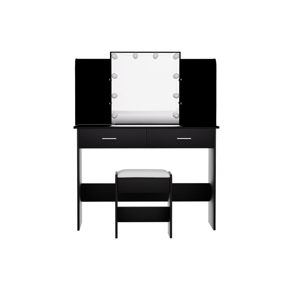 Dulcea LED Vanity Mirror with Stool Set - Black, Adjustable Brightness, Touch Control for Makeup & Skincare - Perfect for Bedroom, Bathroom, and Dressing Room