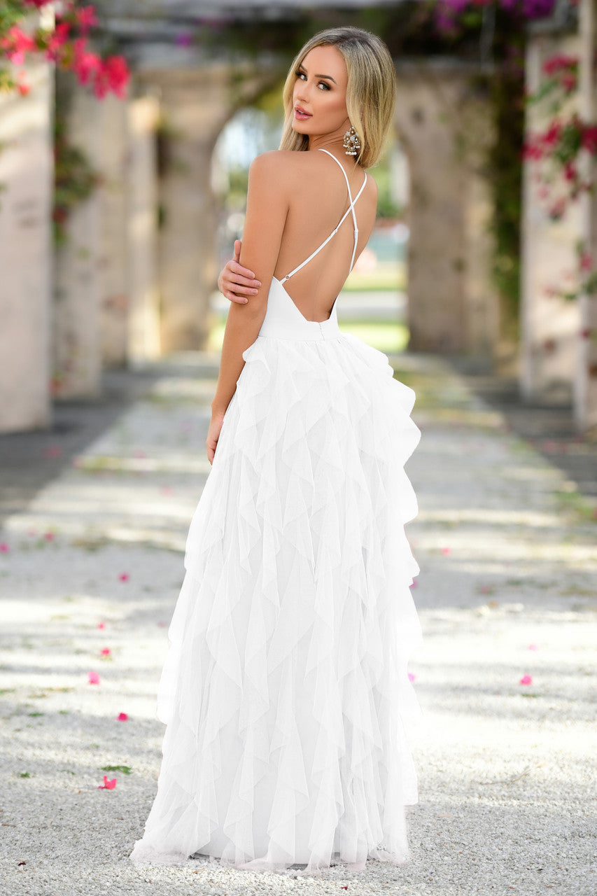 Alances Women's Maxi Dress - Flowy Summer Long Dress with Side Slits, White - Perfect for Beach, Vacation & Casual Outings