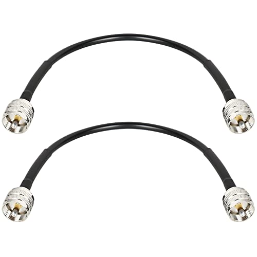 MOOKEERF RG8x Jumper Cable 1ft (2 Pack) - PL259 Male to Male 50 Ohm Coax Cable for CB Radio, HAM Radio, VHF Radio, SWR Meter & Antenna Analyzer - Low Loss CB Antenna Cable for Clear Signal Transmission in Vehicles, Boats & Emergency Communication