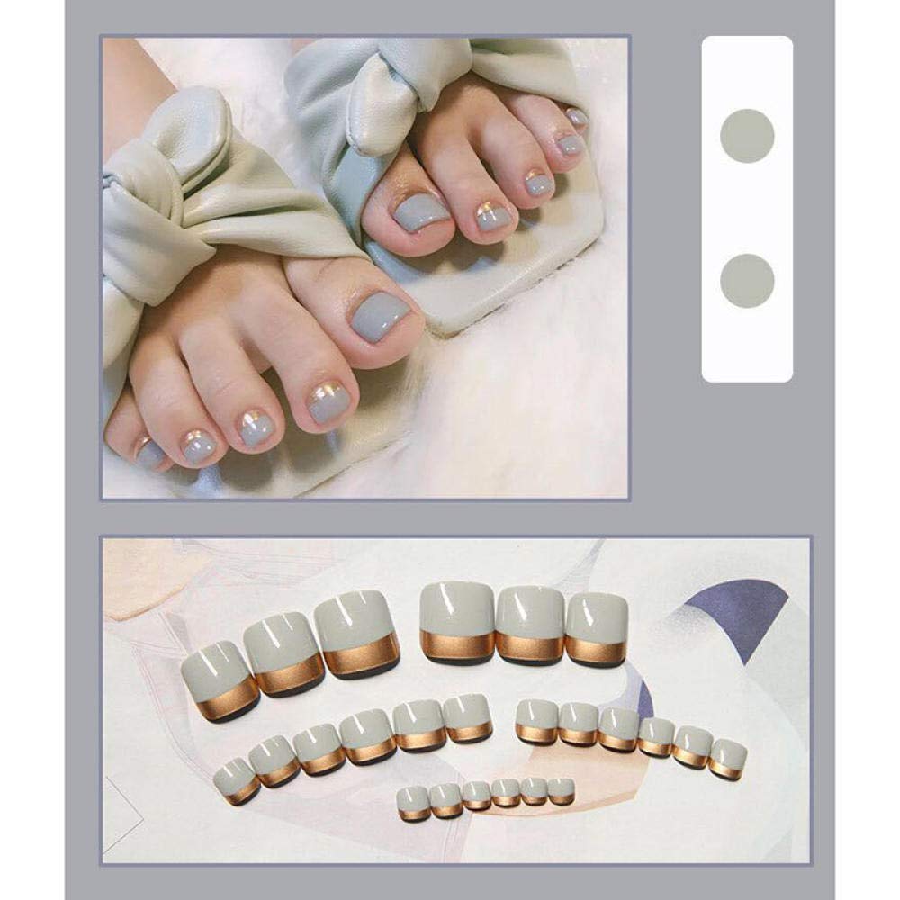 24pcs French Fake Nails with Golden Line - Light Green Solid Color Artificial Nails for Toes & Fingers | Manicure Nail Art for Parties, Weddings & Special Occasions