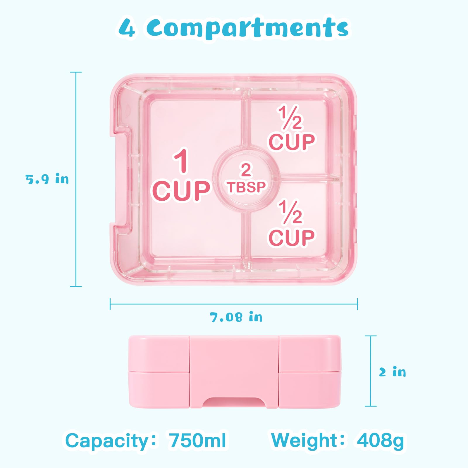 JOYHILL Leak Proof Bento Lunch Box for Kids & Adults - 4-6 Compartment BPA-Free Food Container for School, Office, Daycare & Travel (Space Blue) | Perfect for Meal Prep, Picnics & Healthy Eating On-The-Go