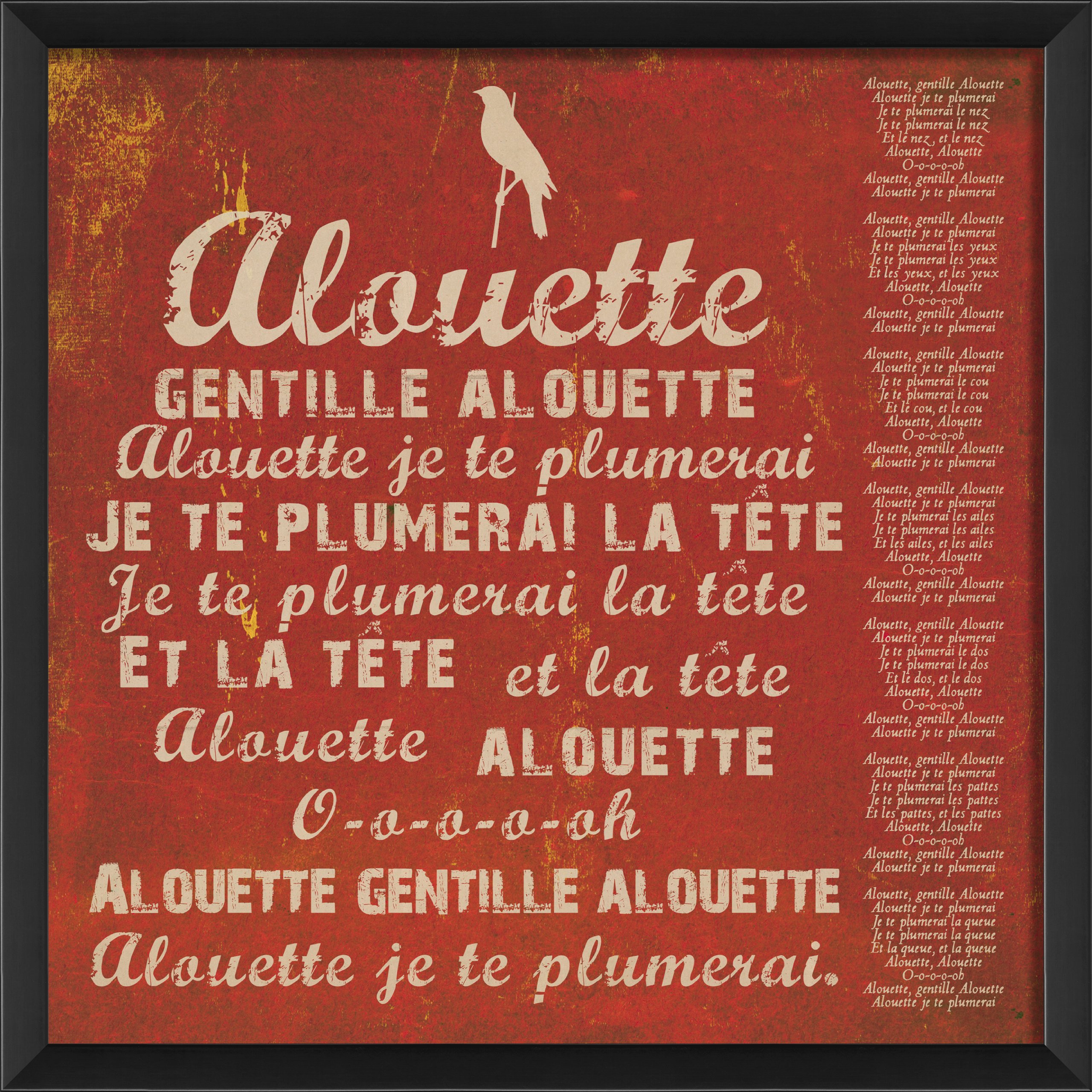Alouette Nursery Rhyme Wall Art - Ready to Hang Red French Folk Song Decor for Kids' Room & Nursery