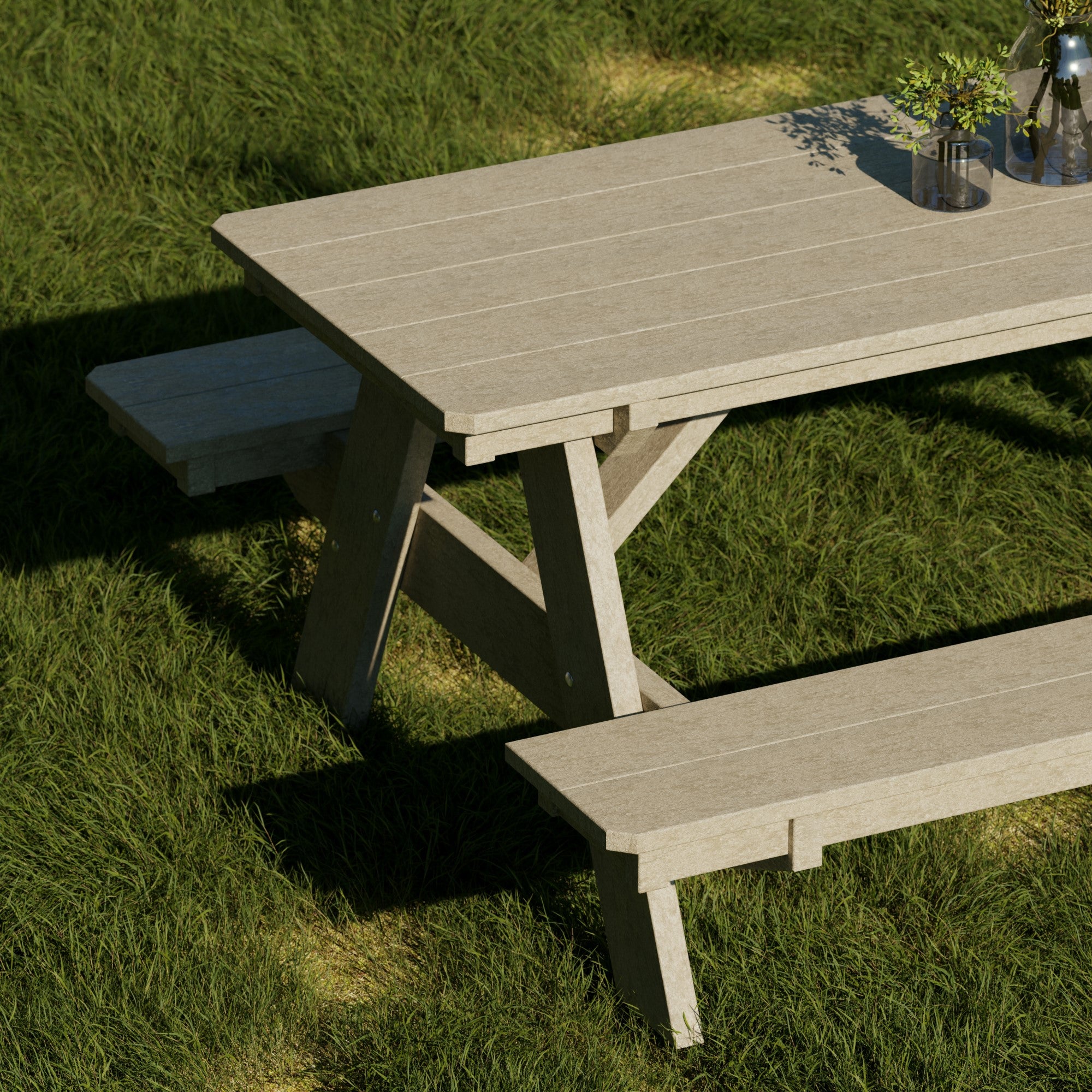 Heritage 72 Inch Outdoor Picnic Table with Attached Benches - Durable All-Weather Patio Furniture for Backyard, Garden, and Park Gatherings