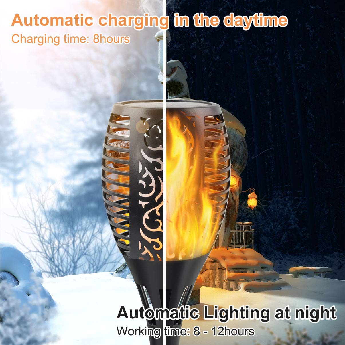 Upgraded Solar Flame Lights Outdoor - 8 Pack Waterproof Garden Torch Lights with Dancing Flame Effect, Auto On/Off Dusk to Dawn for Pathway, Yard & Landscape Decoration (3 Lighting Modes) - Perfect for Patio, Poolside & Backyard Ambiance