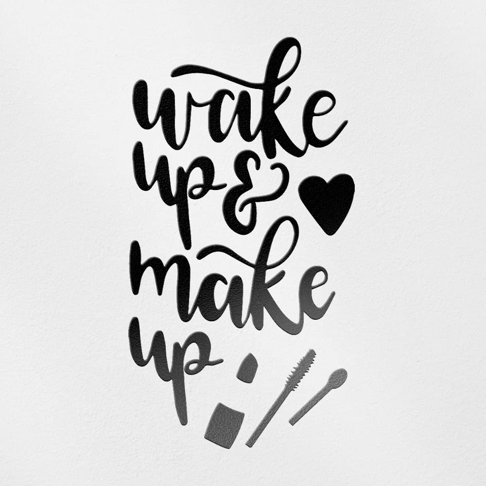 Premium Waterproof Vinyl Decal Stickers - Wake Up and Make Up Design (Black) for Laptop, Phone, Helmet, Car Window, Mug & Home Decor | Durable Transparent Stickers for Daily Inspiration & Personalization