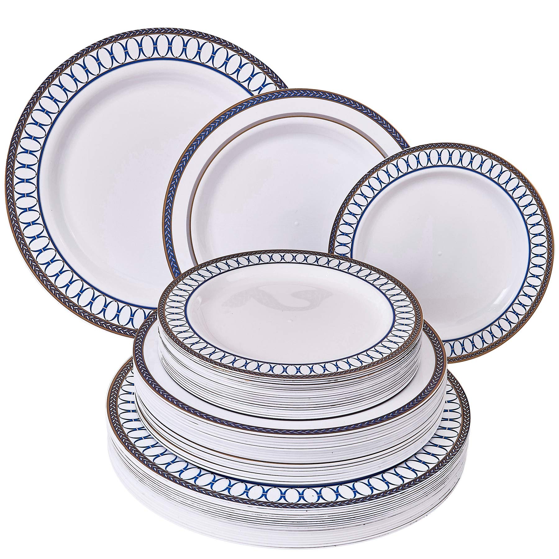 Premium Disposable Dinnerware Set - Heavy Duty Plastic Plates with Elegant Fine China Look | 20 Dinner Plates, 20 Salad Plates & 20 Dessert Plates | Renaissance Collection (Royal Blue) | Perfect for Weddings, Parties & Formal Events