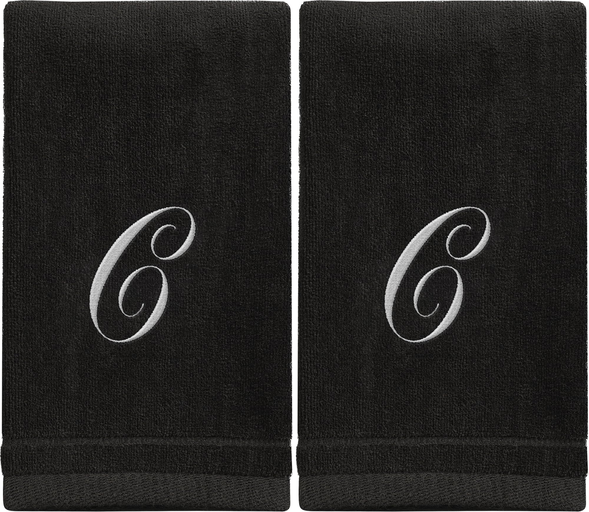 Personalized Monogrammed Towels Set of 2 - 11x18 Inch Extra Absorbent 100% Cotton Embroidered Bath Towels with Soft Velour Finish - Initial C (Black) - Perfect for Bathroom, Kitchen, Spa & Thoughtful Gift Giving