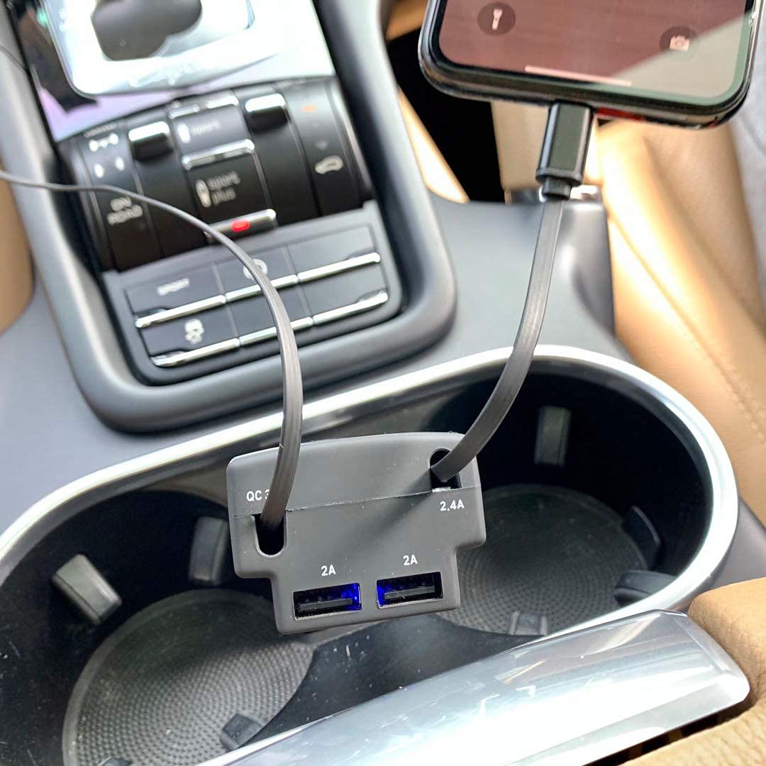 Fast Charging 47W Retractable Car Charger with 2 USB Ports & 3Ft Cables - Compatible with iPhone 15/14/13, Samsung Galaxy, Android Phones - Perfect for Road Trips & Daily Commute