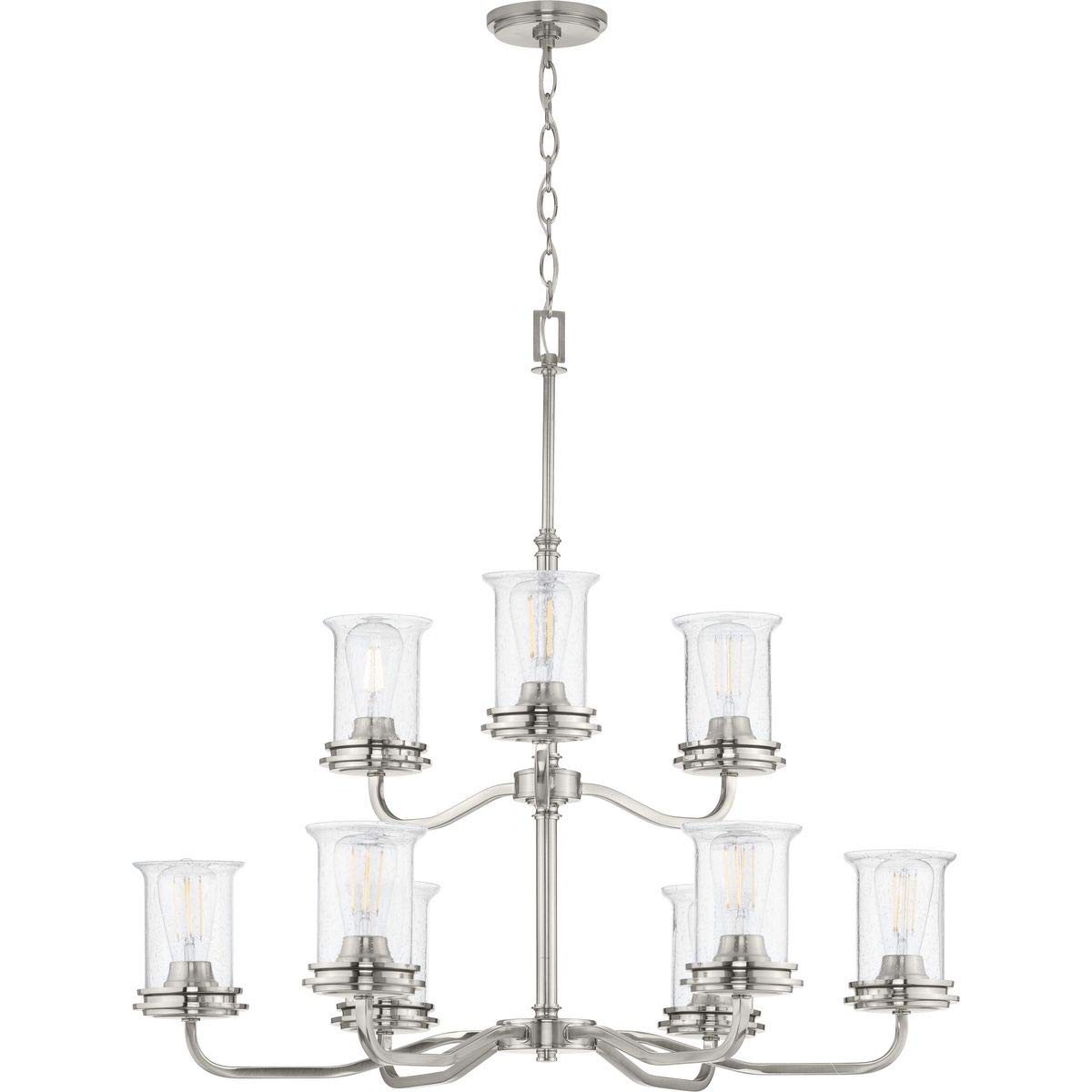 Progress Lighting Winslett Collection 9-Light Clear Seeded Glass Coastal Chandelier in Brushed Nickel - Perfect for Beach House, Coastal Decor & Dining Room Lighting