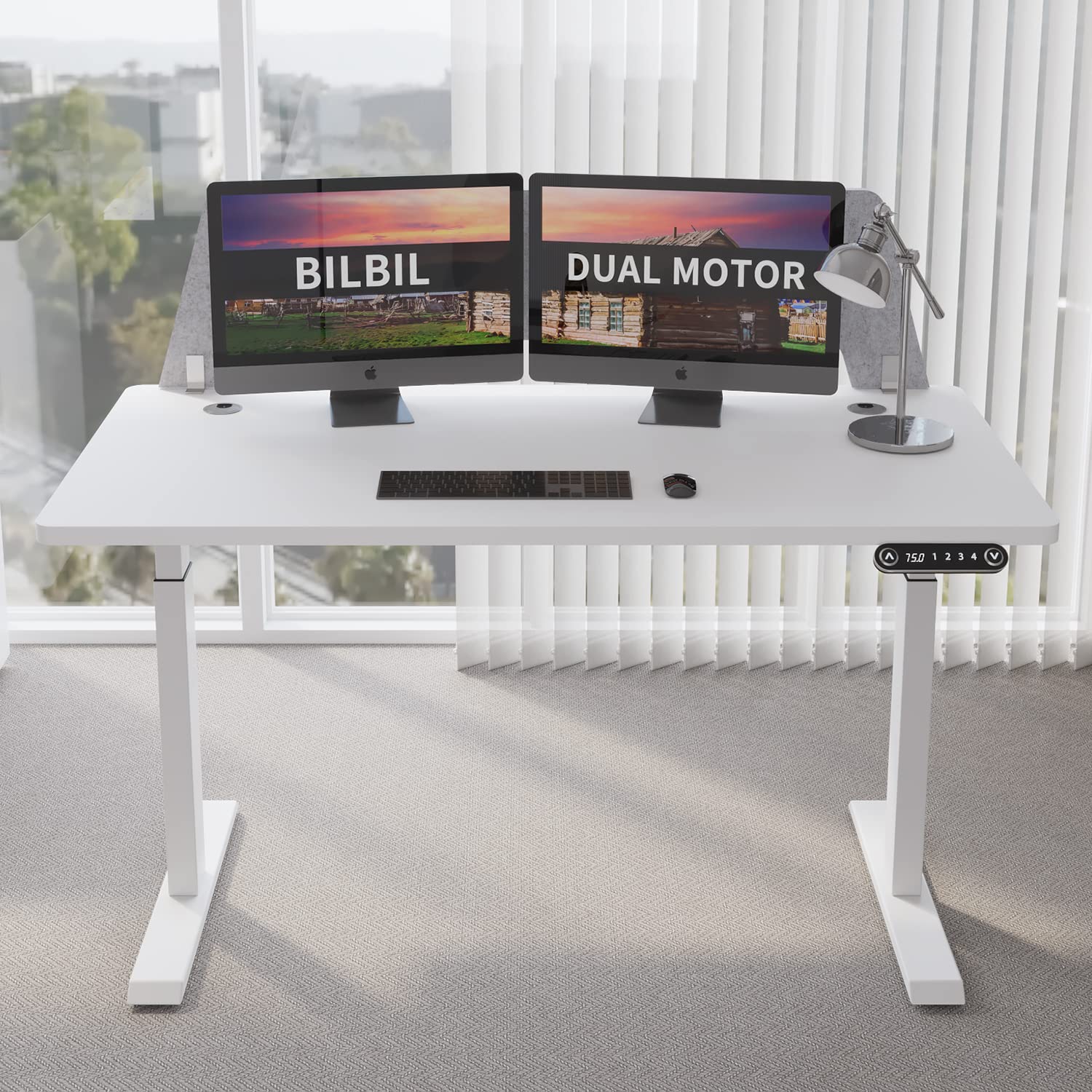Bilbil Dual Motor Electric Standing Desk Frame - Adjustable Height Workstation for Home & Office, Fits 48 to 70 Inch Desktops (White) - Perfect for Ergonomics, Gaming & Remote Work Setup