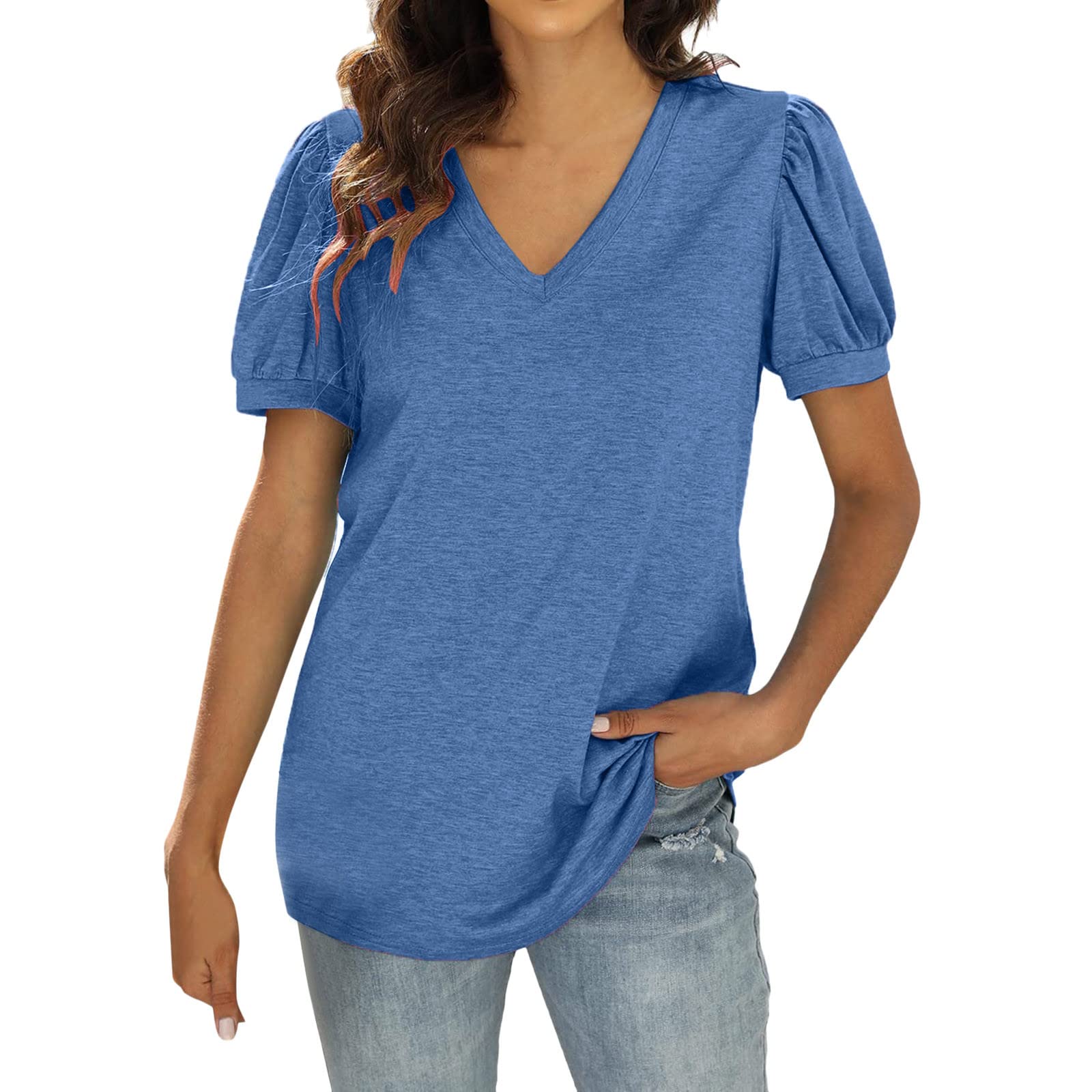 Women's White Casual V-Neck Blouse with Petal Sleeves - Summer Fashion Solid Color Top Shirt - Perfect for Office Wear, Date Nights & Summer Outfits