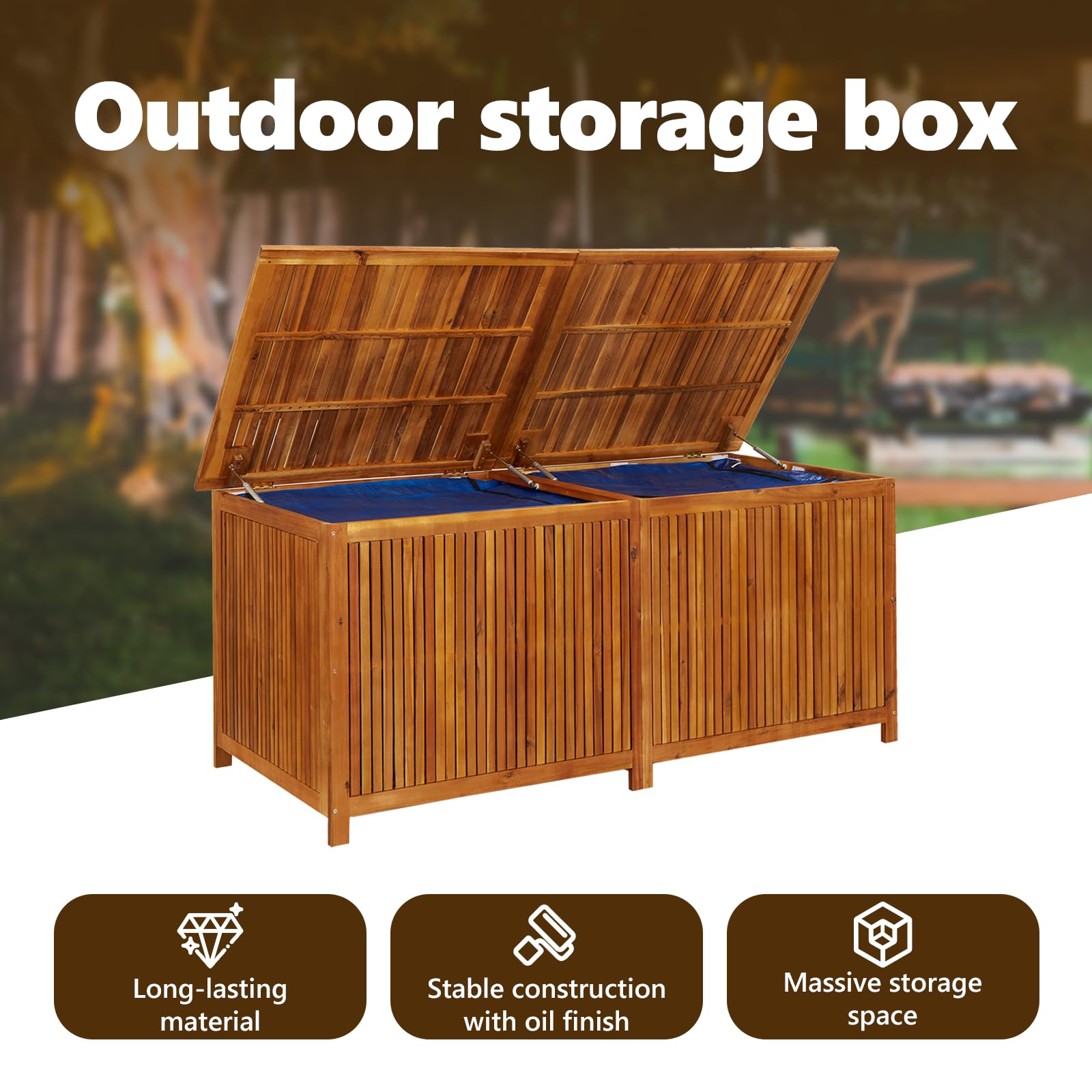 Premium Acacia Wood Outdoor Storage Box with Gas-Lift Lid - 68.9