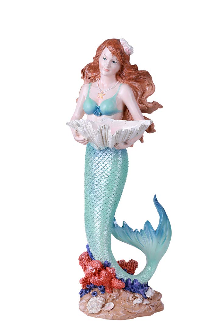 Under The Sea Mermaid Holding Shell Resin Figurine Dish - Ocean Themed Decorative Bowl for Jewelry & Trinkets | Perfect for Beach House Decor, Mermaid Lover Gifts & Coastal Home Accessories