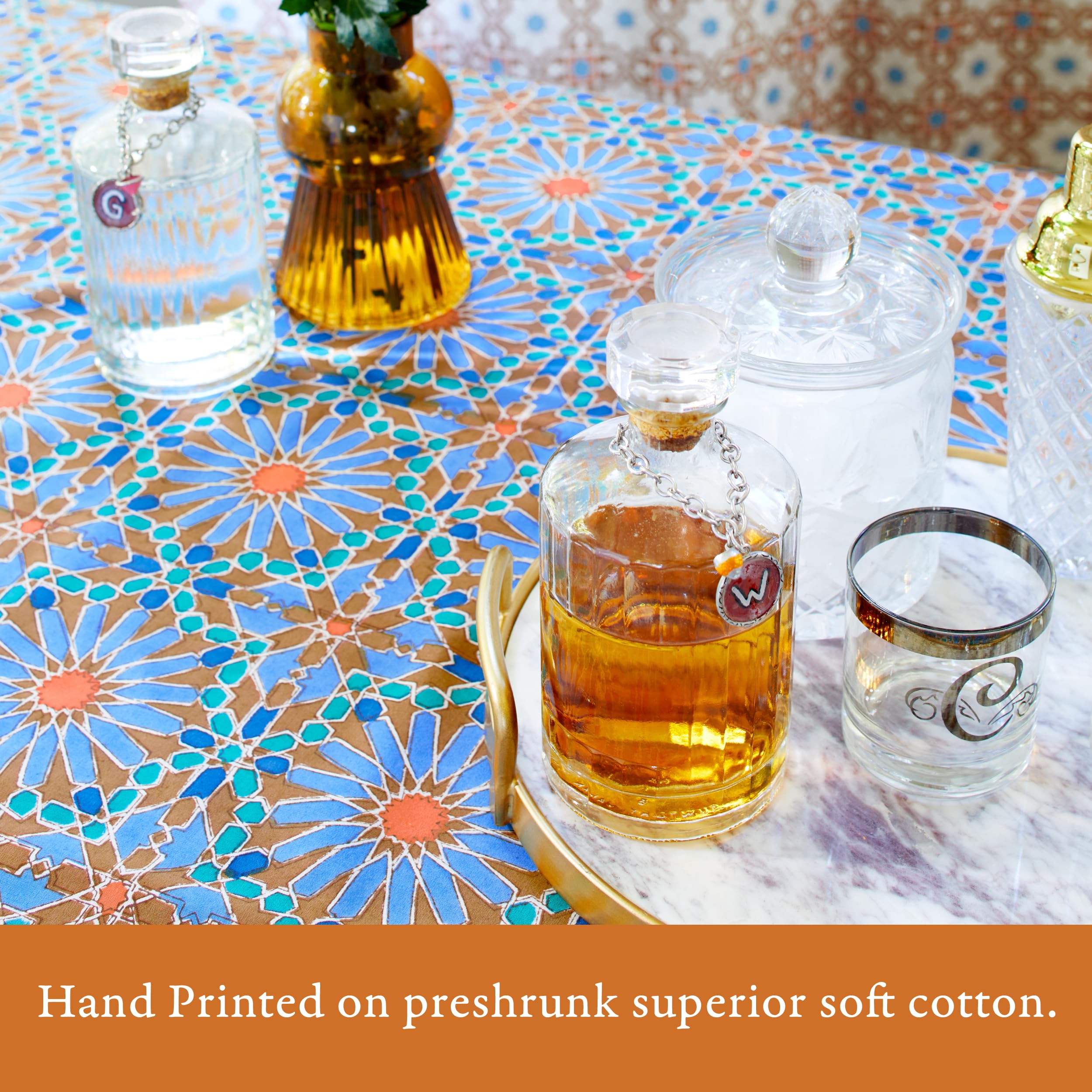 Handmade Rectangle Block Printed Tablecloth - Mosaique Bleue 100% Premium Cotton Washable Table Cover for Kitchen, Dining & Coffee Table (70x90 Inches) | Elegant Home Decor for Parties & Everyday Use