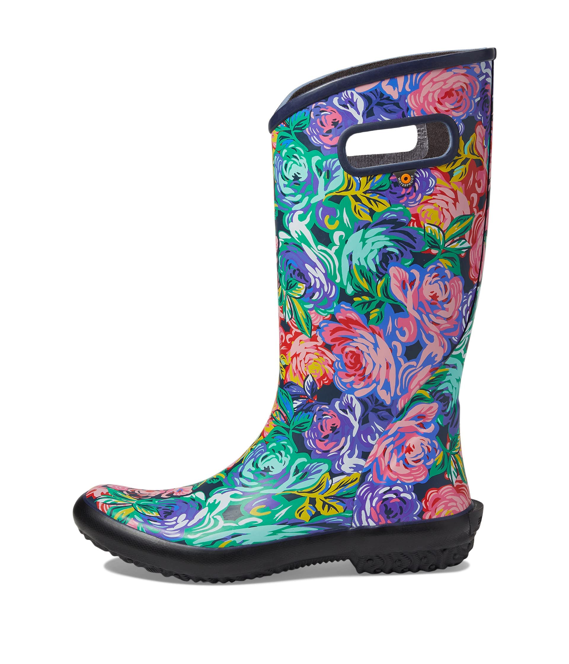 BOGS Women's Waterproof Rain Boots - Comfortable Garden Shoes for Walking in Wet Conditions, Outdoor Activities & Rainy Days (Rose Garden Design)