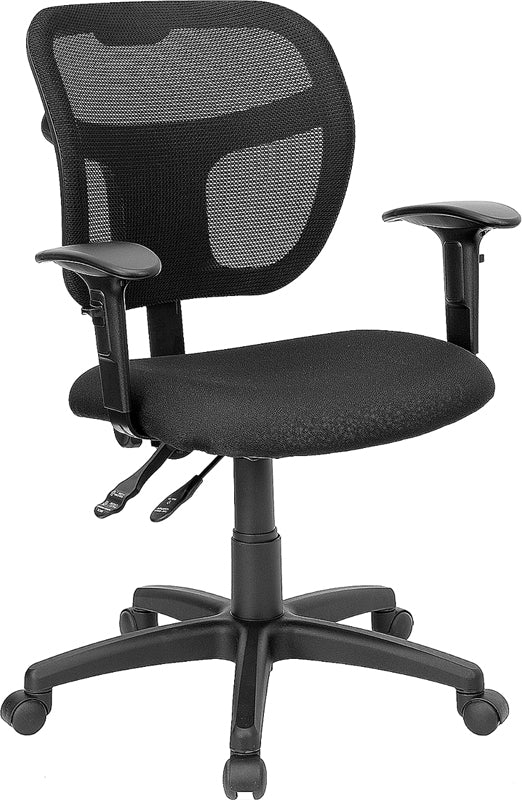 Ergonomic FLASH Pellen Mid Back Black Mesh Office Chair - Adjustable Height, Swivel & Arms for Comfort - Perfect for Home Office, Gaming & Workspace