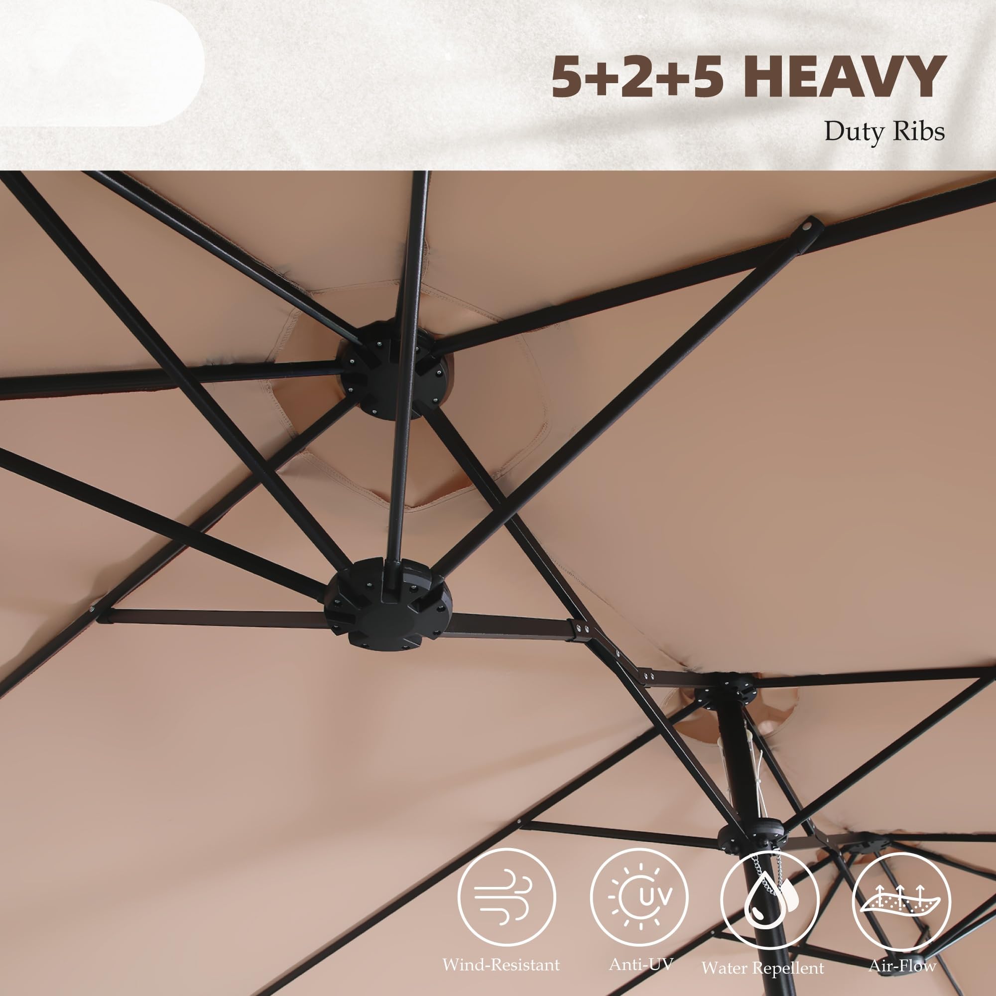 PHI VILLA 13 ft Outdoor Patio Umbrella - Large Rectangular Double-Sided Market Umbrella with Crank Handle - Perfect for Poolside, Deck, Garden, and Outdoor Dining Areas