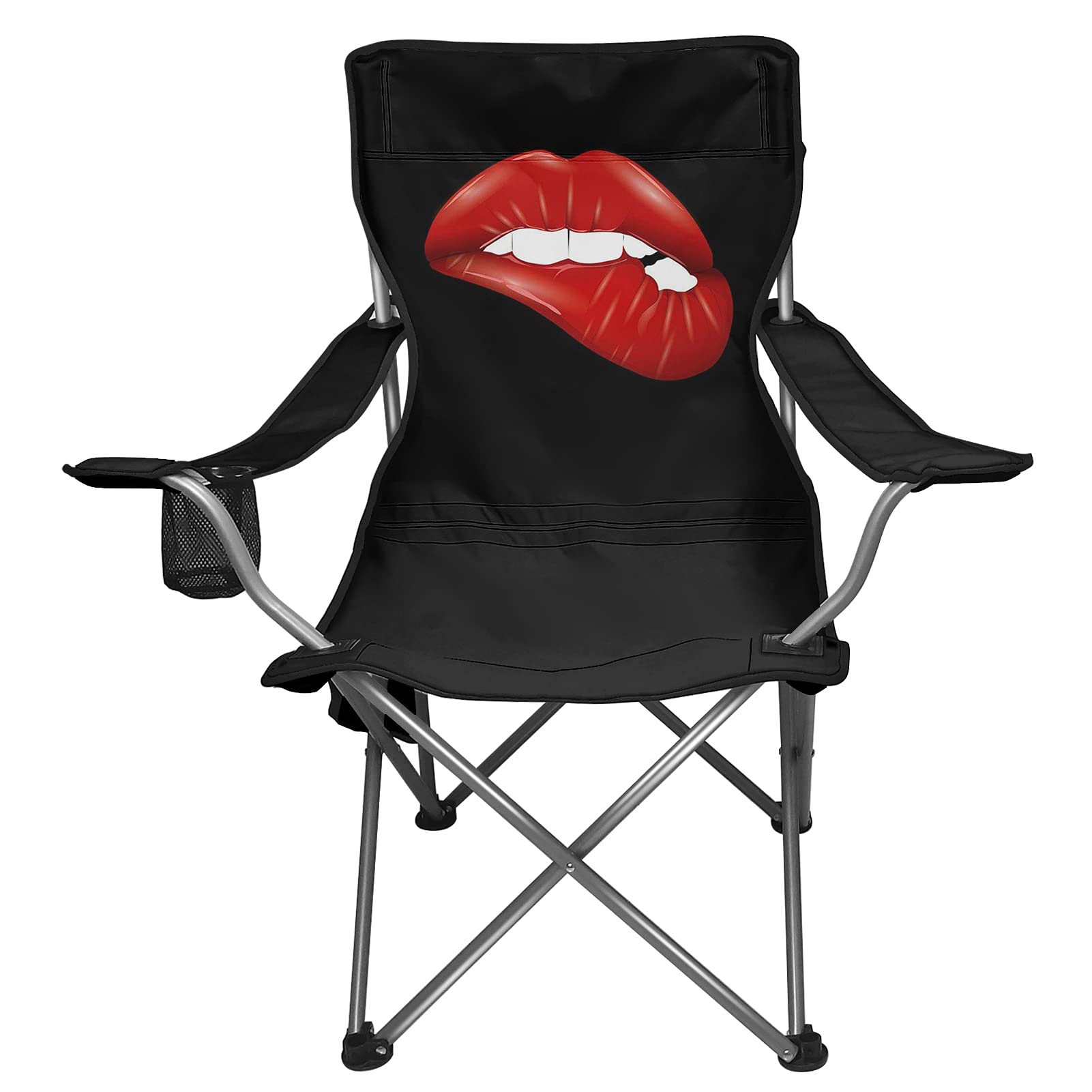 UNICEU Ultralight Folding Camping Chair - Portable High Back Beach Chair with Cup Holder & Storage Pouch - Women's Red Lips Design for Outdoor, Picnic, Travel & Backyard Relaxation