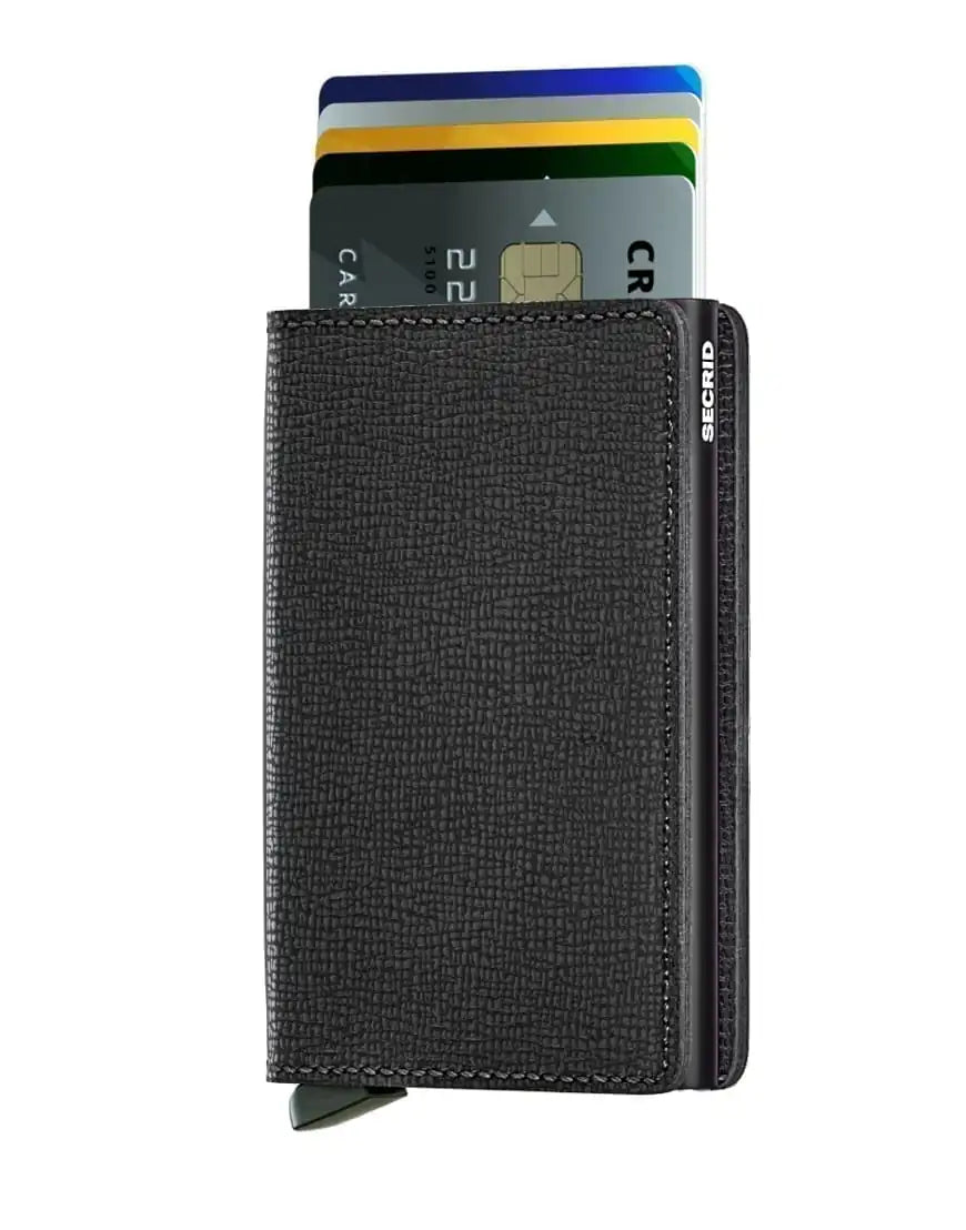 Secrid Slim Wallet - RFID Blocking Minimalist Leather Wallet for Men & Women | Crisple Black | Perfect for Travel, Everyday Carry & Business Use