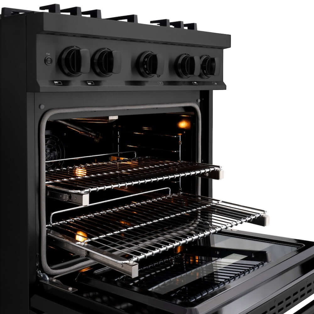 ZLINE 30 Inch 4.2 Cu. Ft. Gas Range with 4 Burner Cooktop & Convection Oven - Black Stainless Steel (HGRB 30) | Professional Kitchen Appliance for Home Chefs & Cooking Enthusiasts