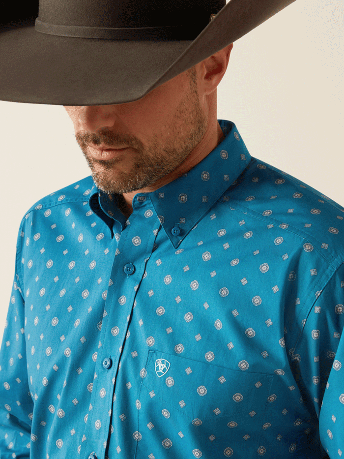 Ariat Men's Paxton Classic Fit Shirt - Comfortable Long Sleeve Work Shirt in Teal for Western Wear & Casual Outdoors