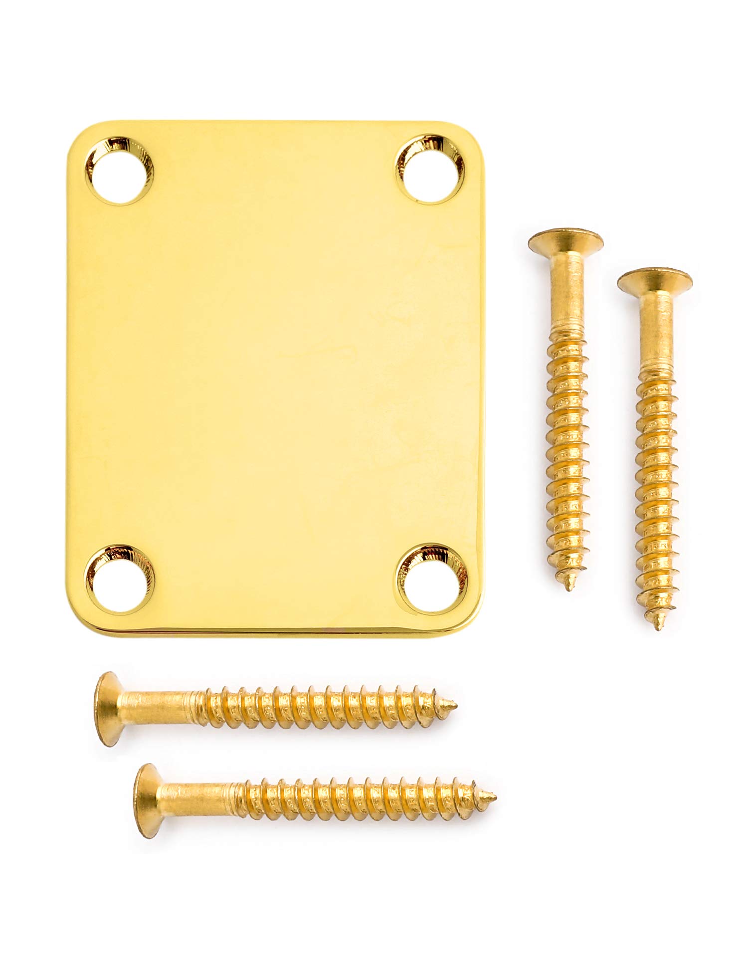 Metallor Gold Electric Guitar Neck Plate - 4 Hole Replacement for Strat & Tele Style Bass Guitars (64x51mm) with Screws | Perfect for DIY Guitar Repair & Upgrades