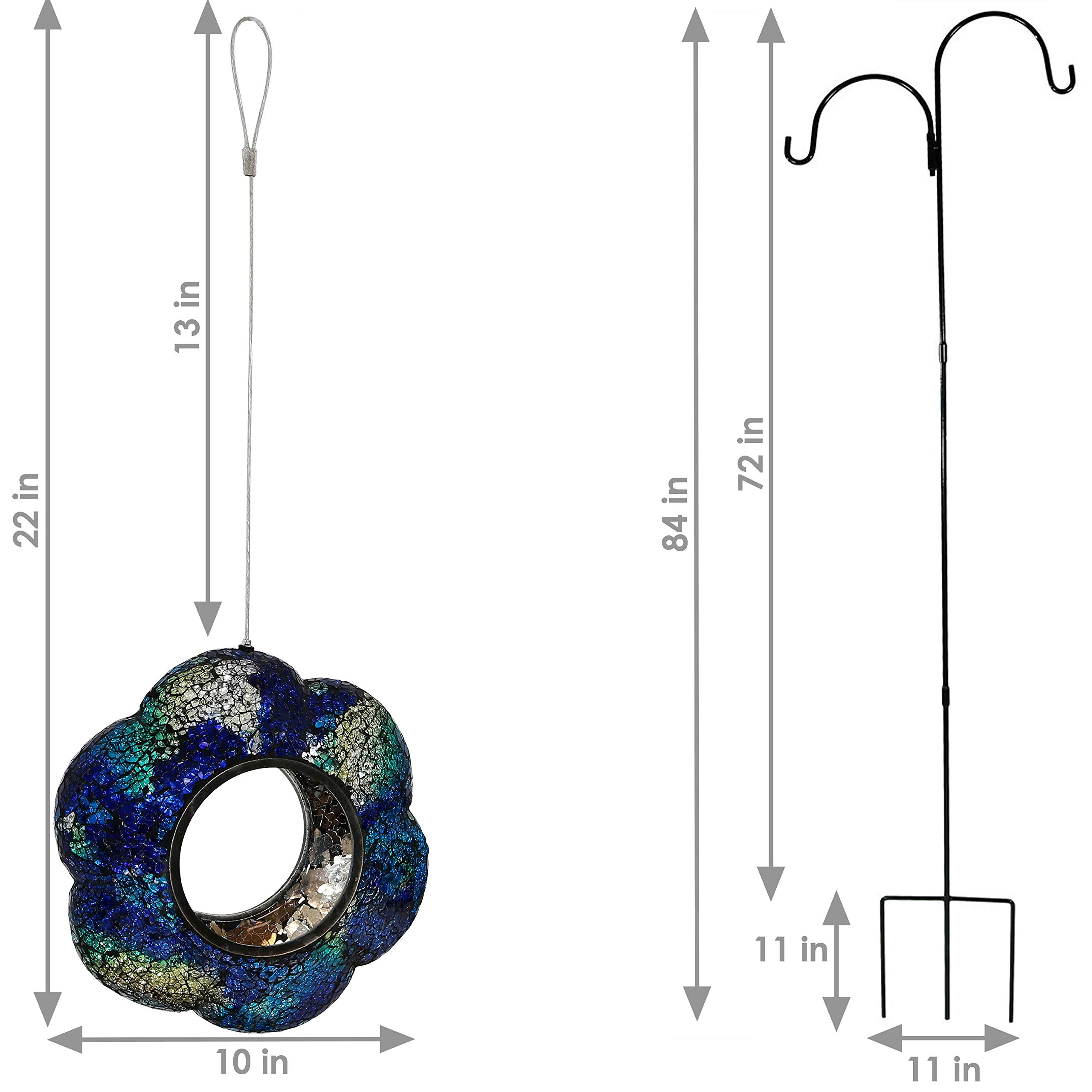 Sunnydaze 2-Pack 84-Inch Black Heavy-Duty Outdoor Shepherd Hooks with 9-Inch Indigo Glass Bird Feeder - Garden Hanging Poles for Plants, Flowers & Bird Feeders - Perfect for Patio, Yard & Backyard Decor