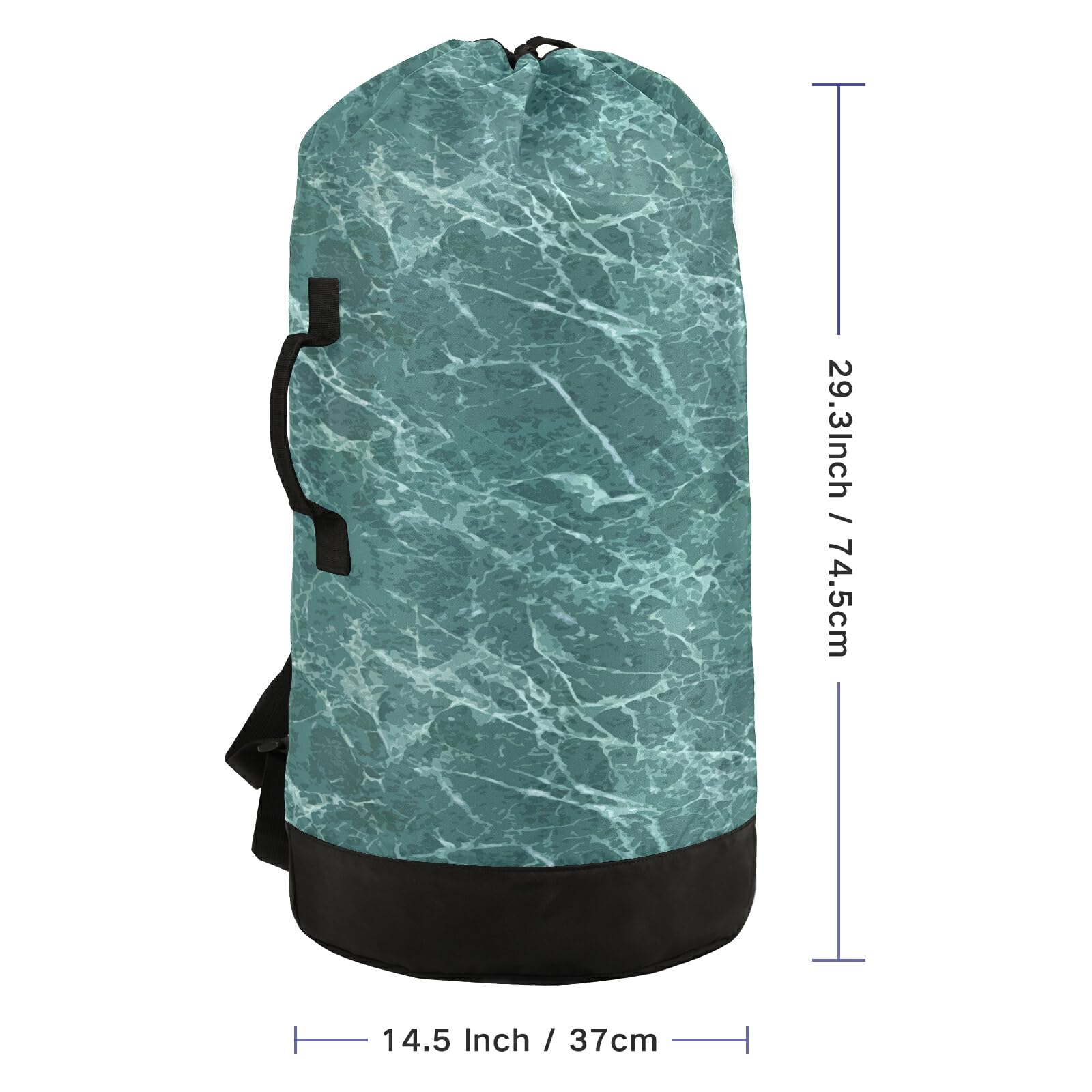 Washable Laundry Backpack - Large Dirty Clothes Bag with Adjustable Shoulder Straps, Marble Pattern Green Heavy Duty Drawstring Laundry Bag for Travel, College & Camping | Perfect for Dorms, Gym & Outdoor Adventures