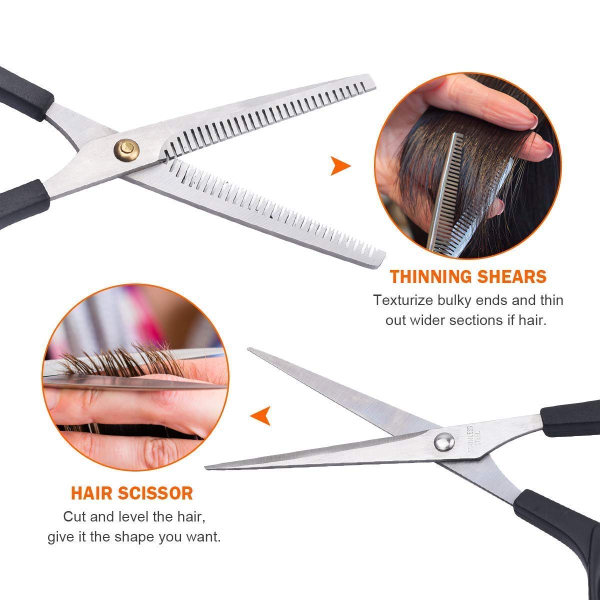 TWIERY Professional 6.5 Inch Hair Cutting Scissors Set - Sharp Stainless Steel Shears with Double Thinning Scissors for Salon & Home Use (2-Piece Kit) | Perfect for Stylists, Barbers & DIY Haircuts