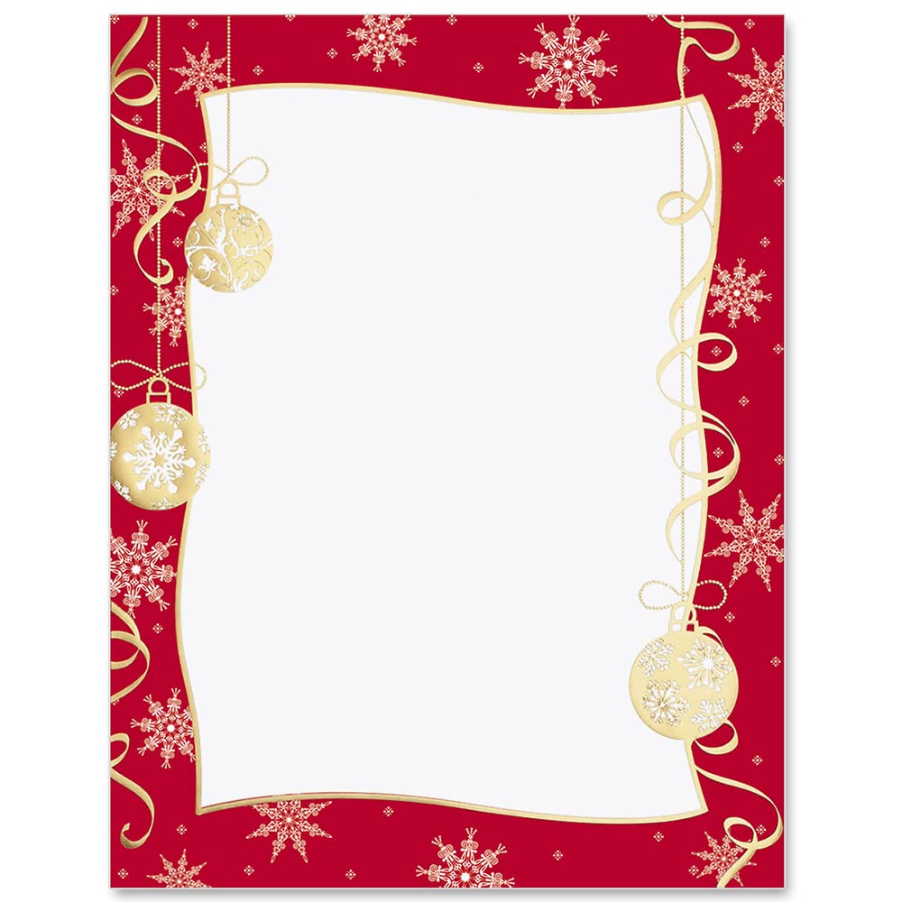Premium Holiday Stationery Set - 100 Sheets Snowflake & Ornament Christmas Themed Border Paper (8.5 x 11) for Winter Letters, Invitations & Festive Decorations | Elegant Decorative Printer Paper for Seasonal Greetings & Office Use