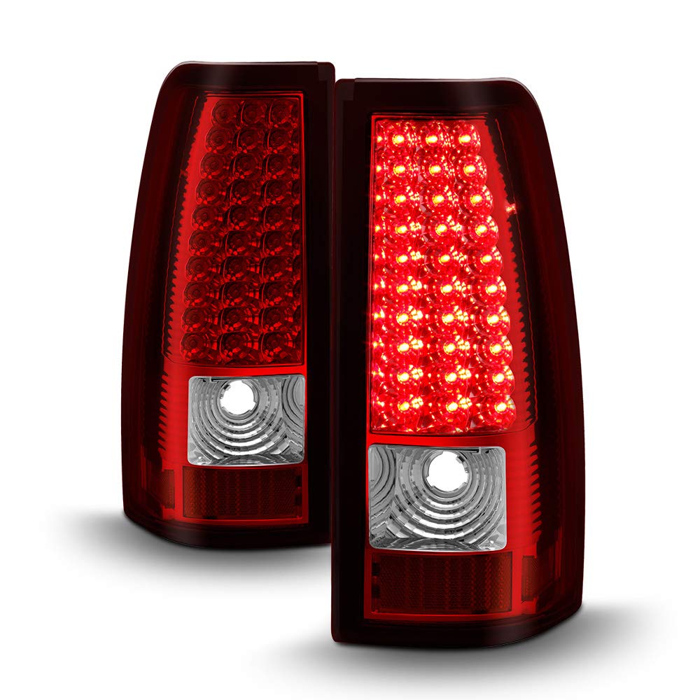 ACANII LED Tail Lights Brake Lamps Assembly Set for 1999-2006 GMC Sierra 1500/2500/3500 & 1999-2002 Chevy Silverado - Exotic Red V2 - Left+Right Pair - Enhanced Visibility & Style for Night Driving & Custom Truck Upgrades