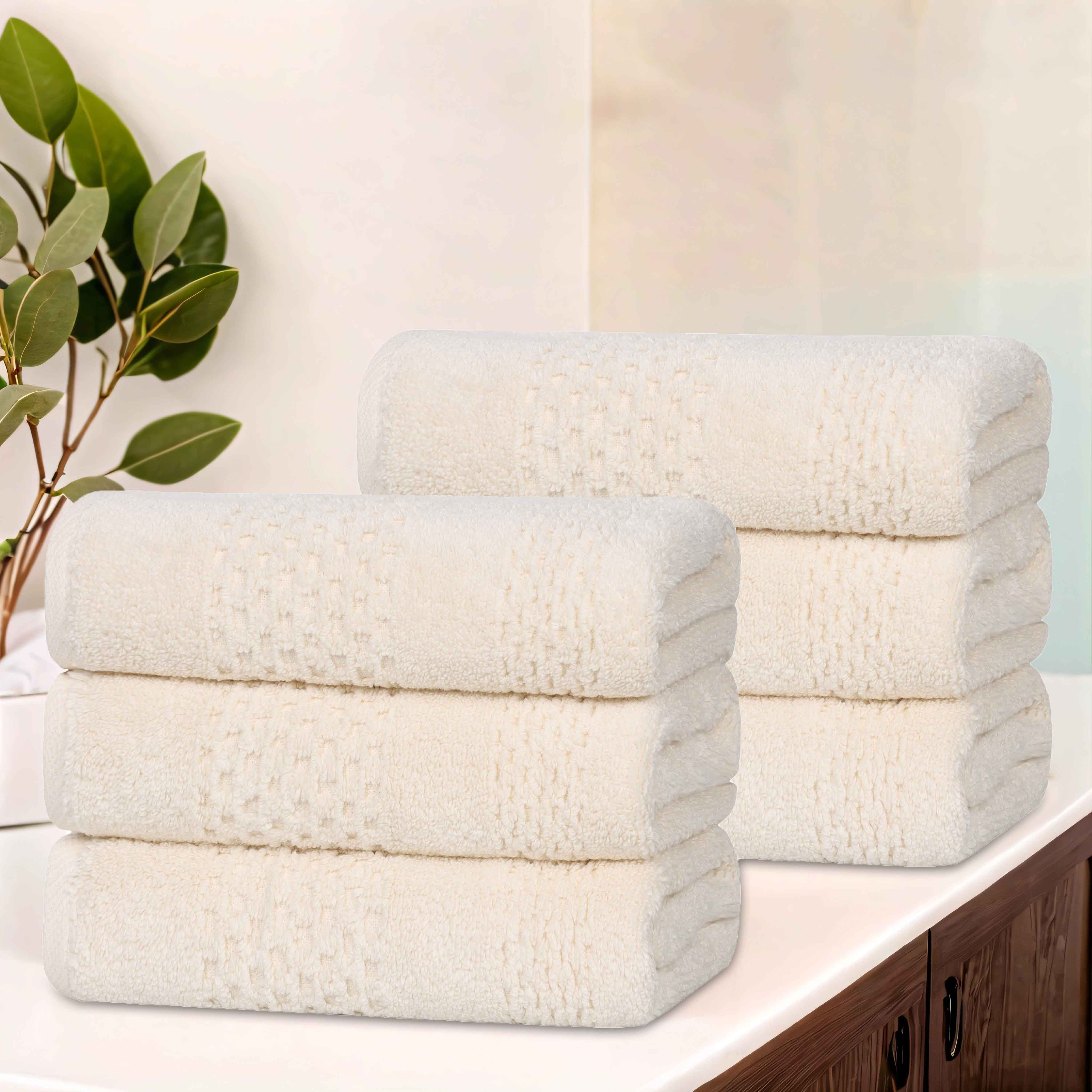 Premium 100% Cotton Waffle Weave Hand Towels - Soft & Absorbent Bath Towel Set of 6 for Kitchen, Bathroom & Spa - Zero Twist Playa Collection (Beige)