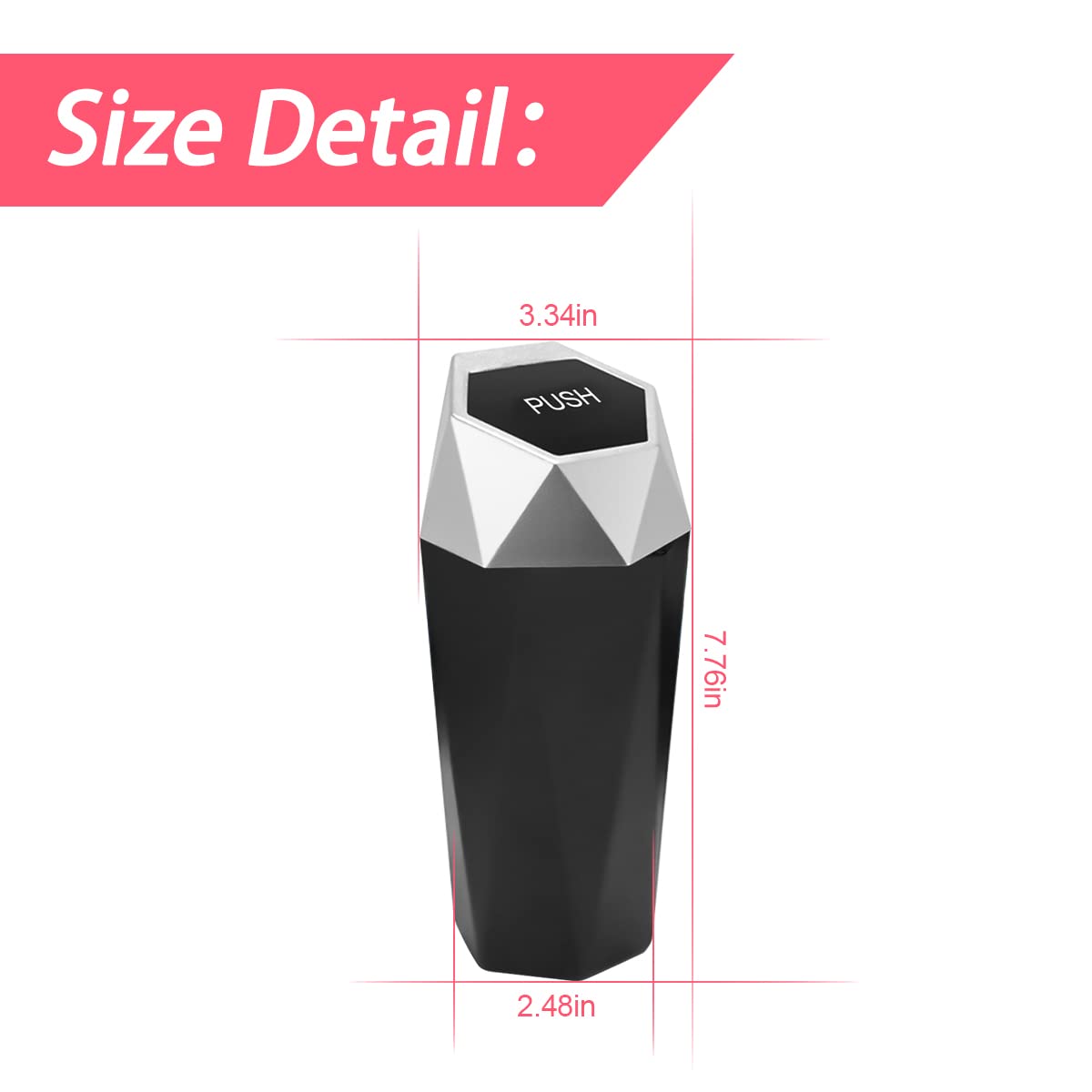 Car Trash Can with Lid - Mini Portable Auto Garbage Bin, Leakproof Diamond Design Vehicle Dustbin - Waterproof Car Waste Container for Automotive, Home, Office, Kitchen, Bedroom - Perfect for Road Trips, Commuting & Keeping Vehicles Clean (Silver, 1 Pack)