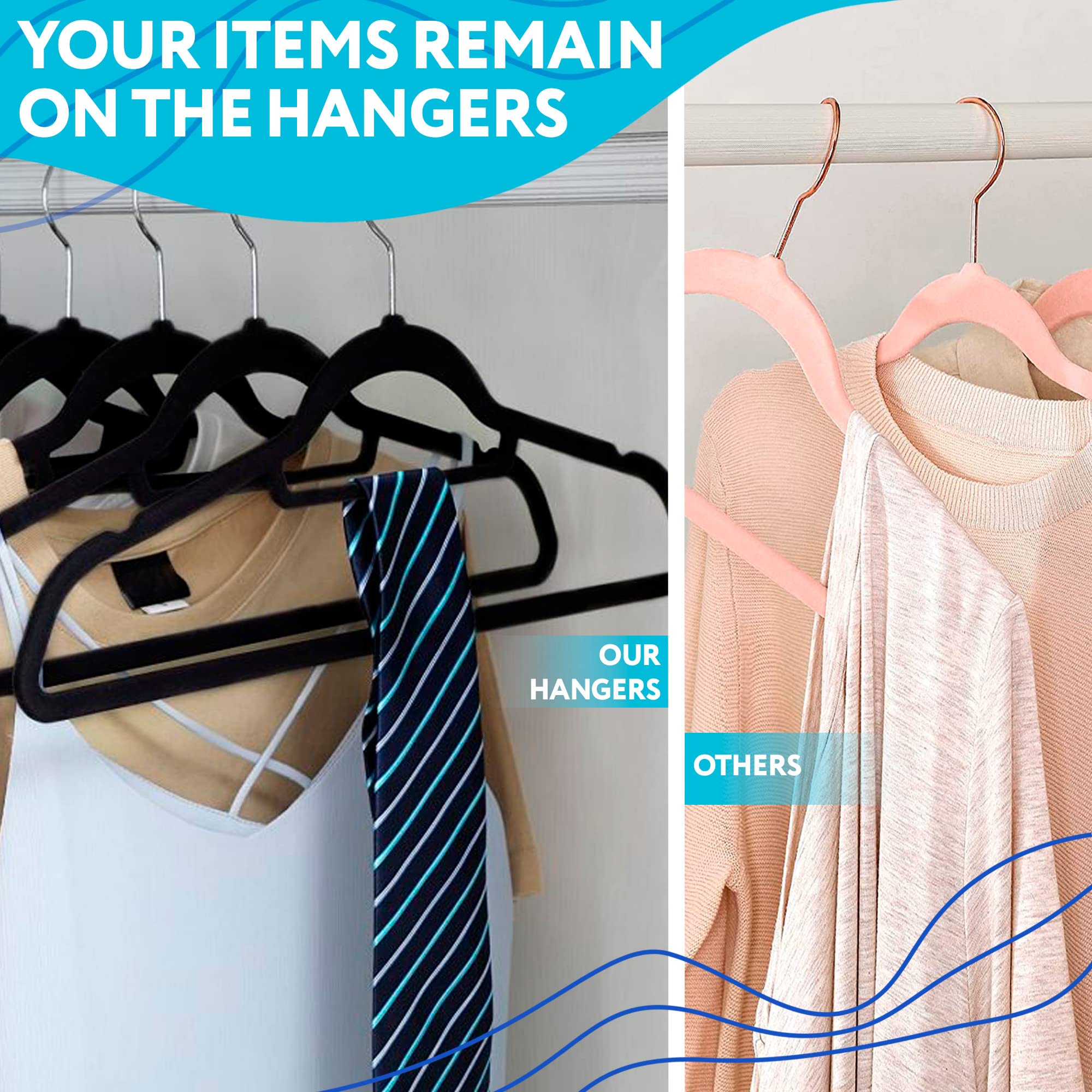 150 Pack Black Velvet Non-Slip Hangers with 360° Rotating Chrome Hook & Notched Shoulders - Space Saving Closet Organizer for Dresses, Coats & Delicate Clothing