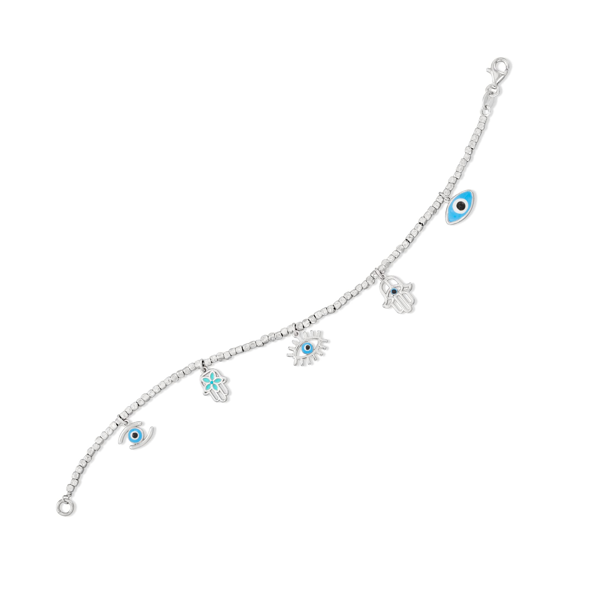 Ross-Simons Italian Multicolored Enamel Good Luck Charm Bead Bracelet in Sterling Silver - 7 Inch Adjustable for Women, Gift for Birthday, Anniversary & Special Occasions