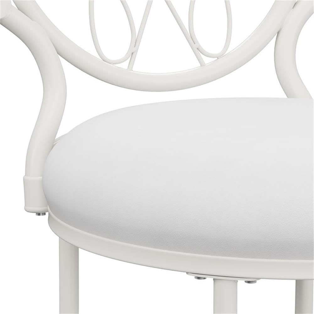 Hillsdale O'Malley White Metal Vanity Stool for Makeup Room, Bathroom & Dressing Table - Perfect for Sitting While Applying Makeup or Getting Ready
